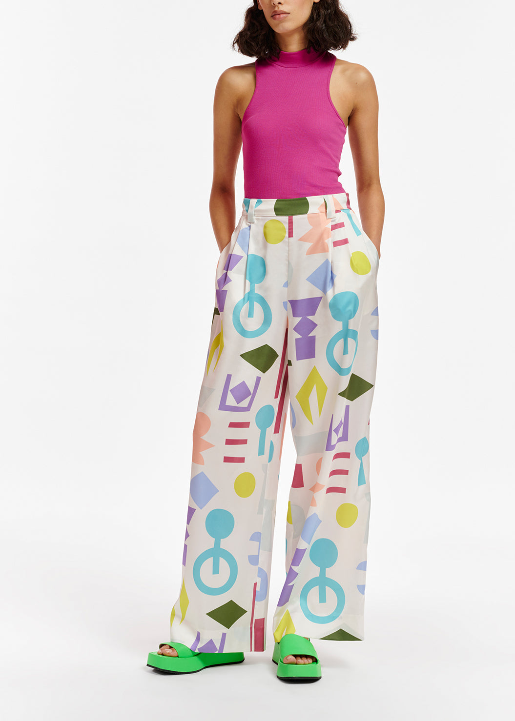 White abstract-printed wide-leg pants RE—SSENTIEL | Essentiel second hand