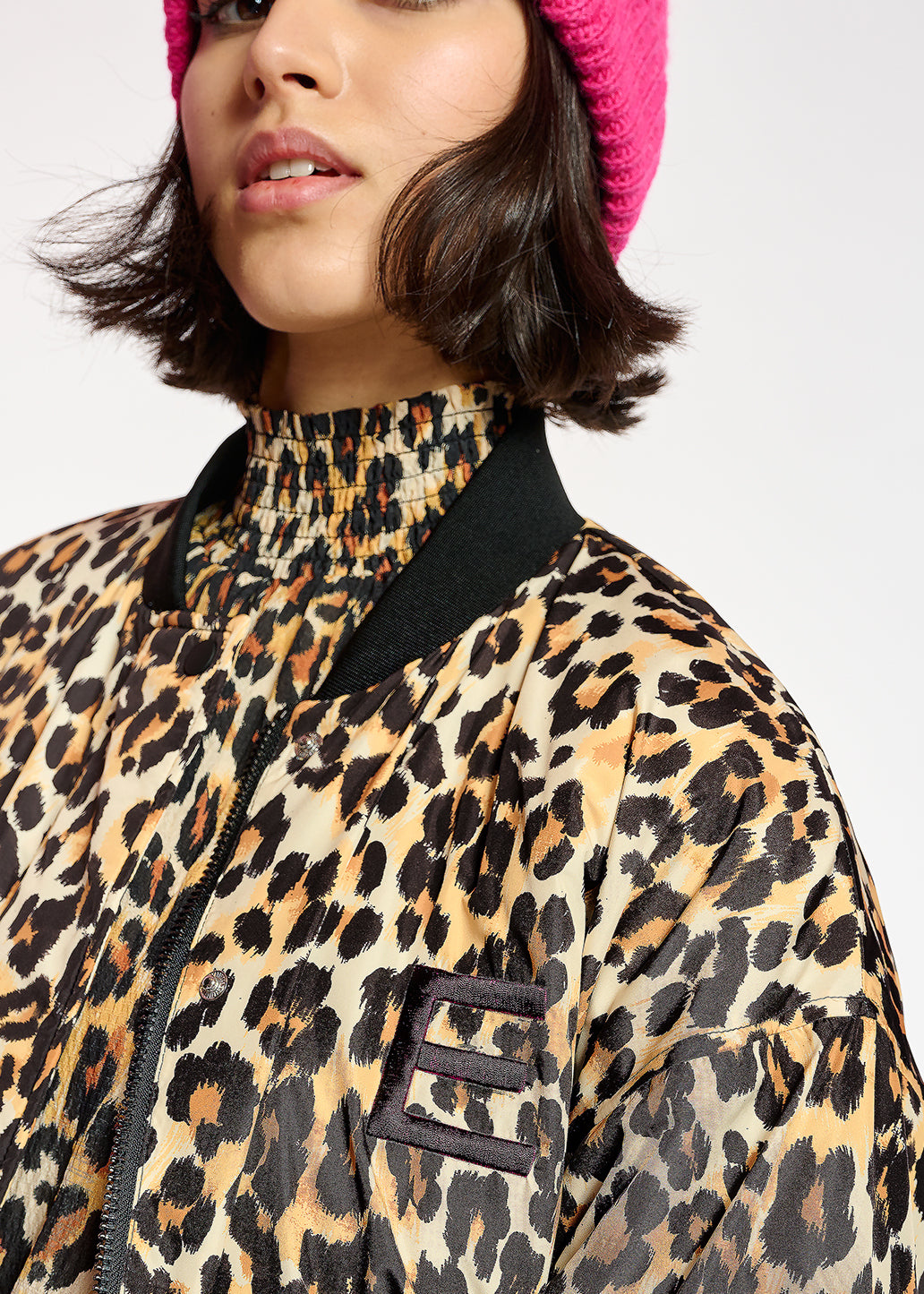 Leopard-print oversized bomber jacket RE—SSENTIEL | Essentiel second hand
