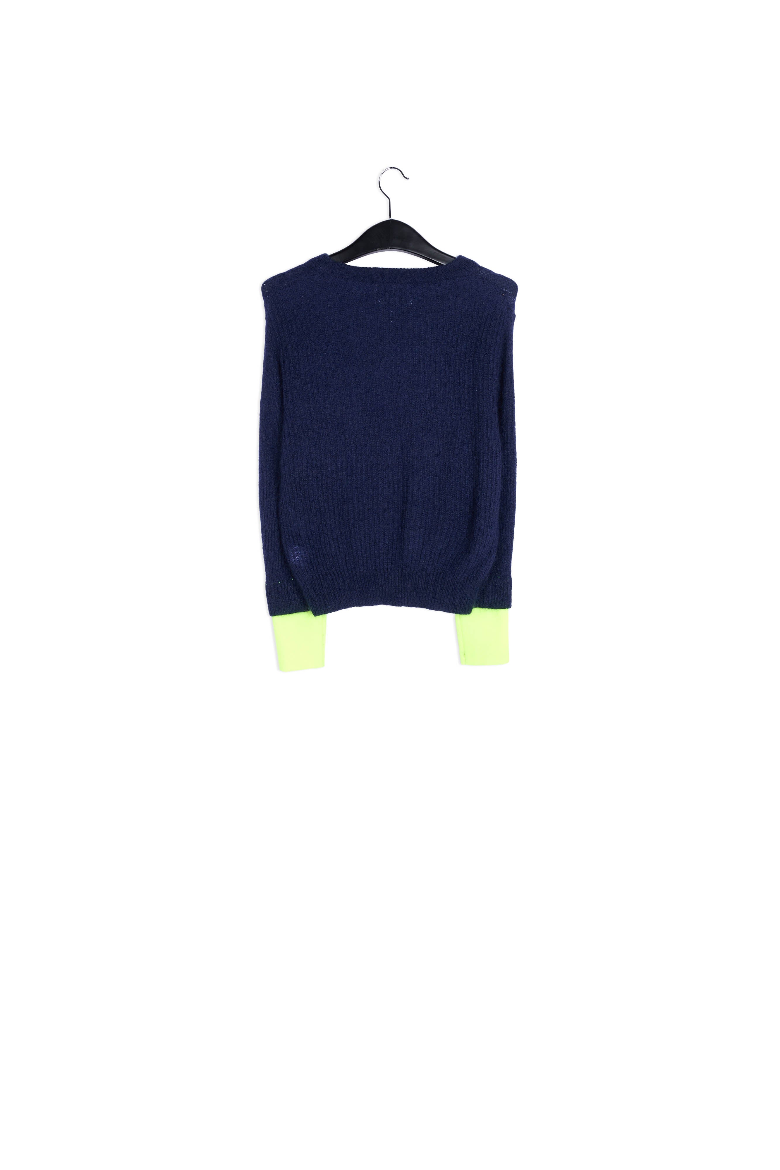 Dark blue mohair-blend sweater with neon cuffs RE—SSENTIEL | Essentiel second hand