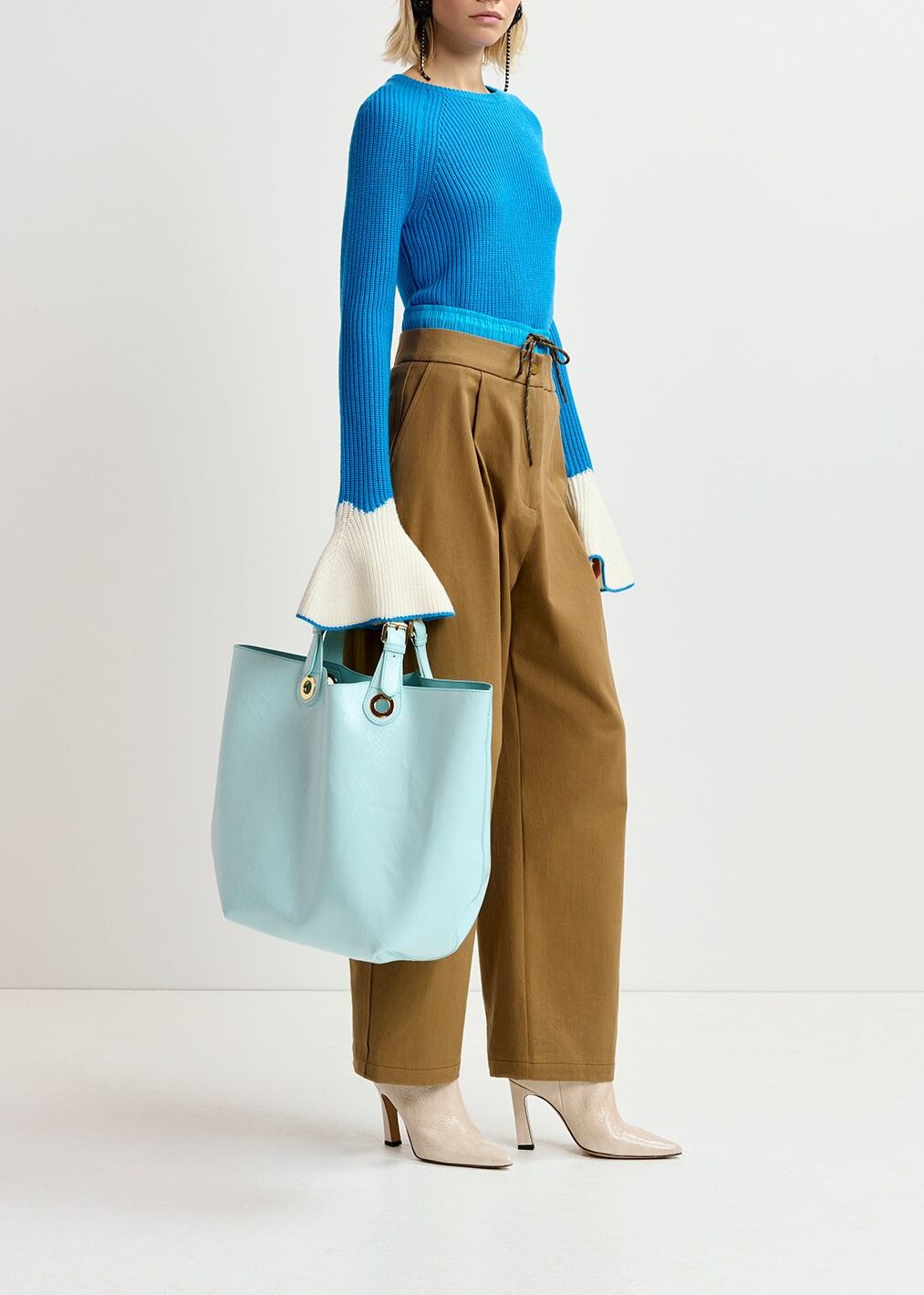 Bruine en blauwe broek met dubbele tailleband RE—SSENTIEL | Essentiel second hand