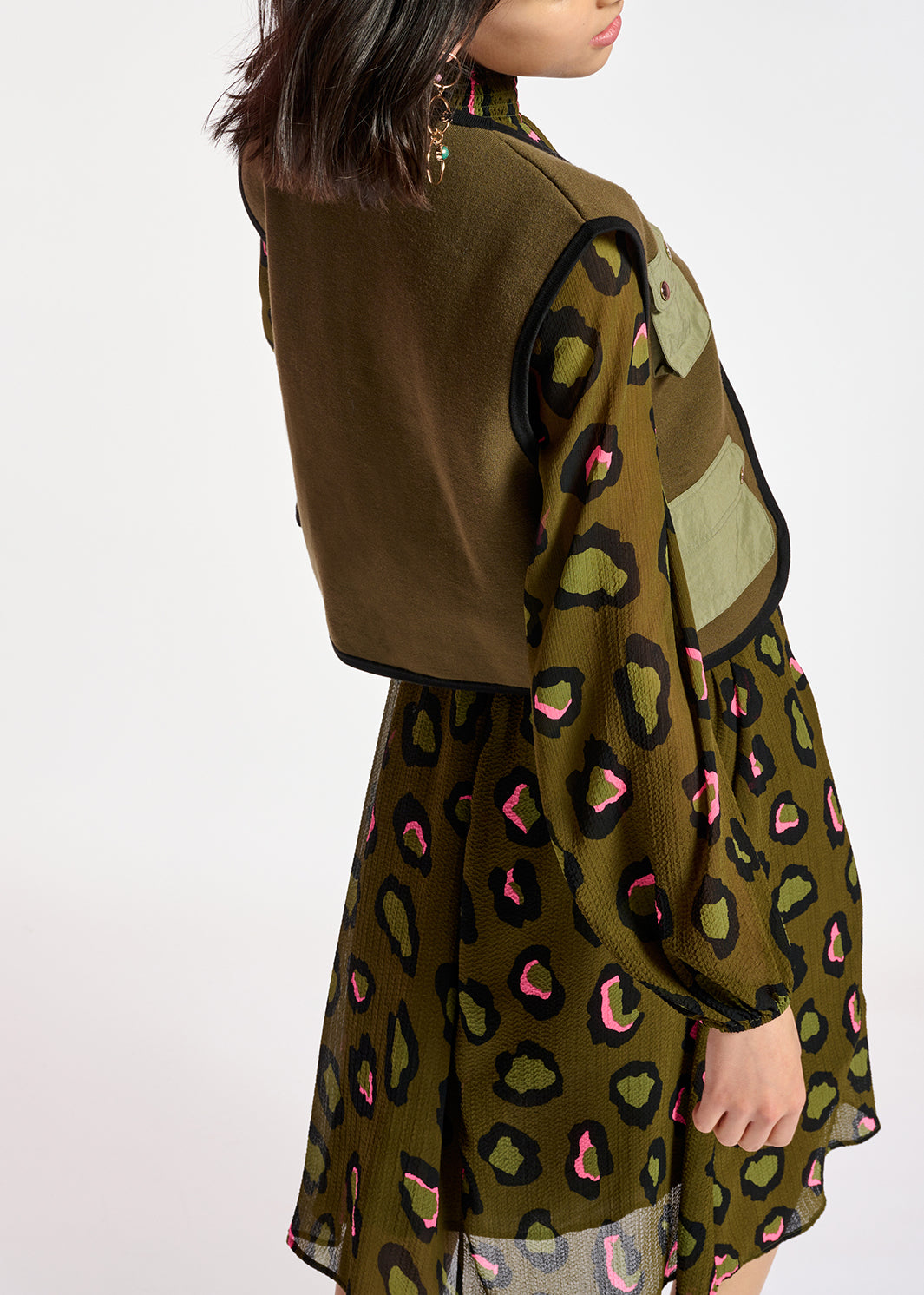 Khaki sleeveless knit jacket RE—SSENTIEL | Essentiel second hand