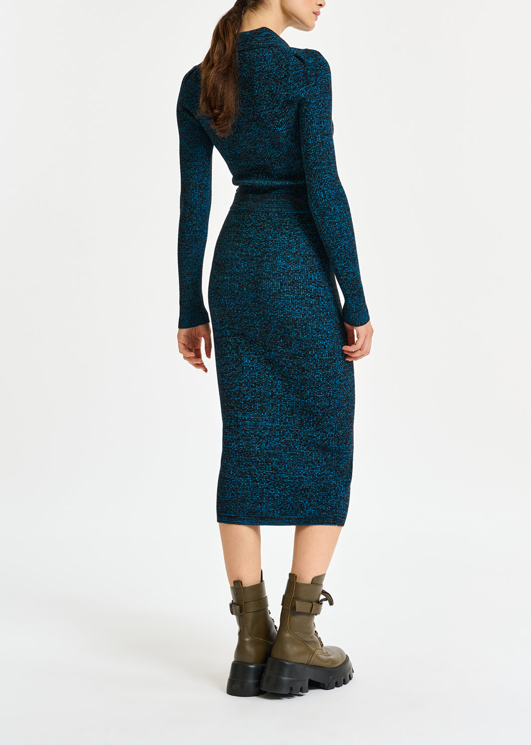 Blauw en zwart gemêleerde midirok met ribbels RE—SSENTIEL | Essentiel second hand