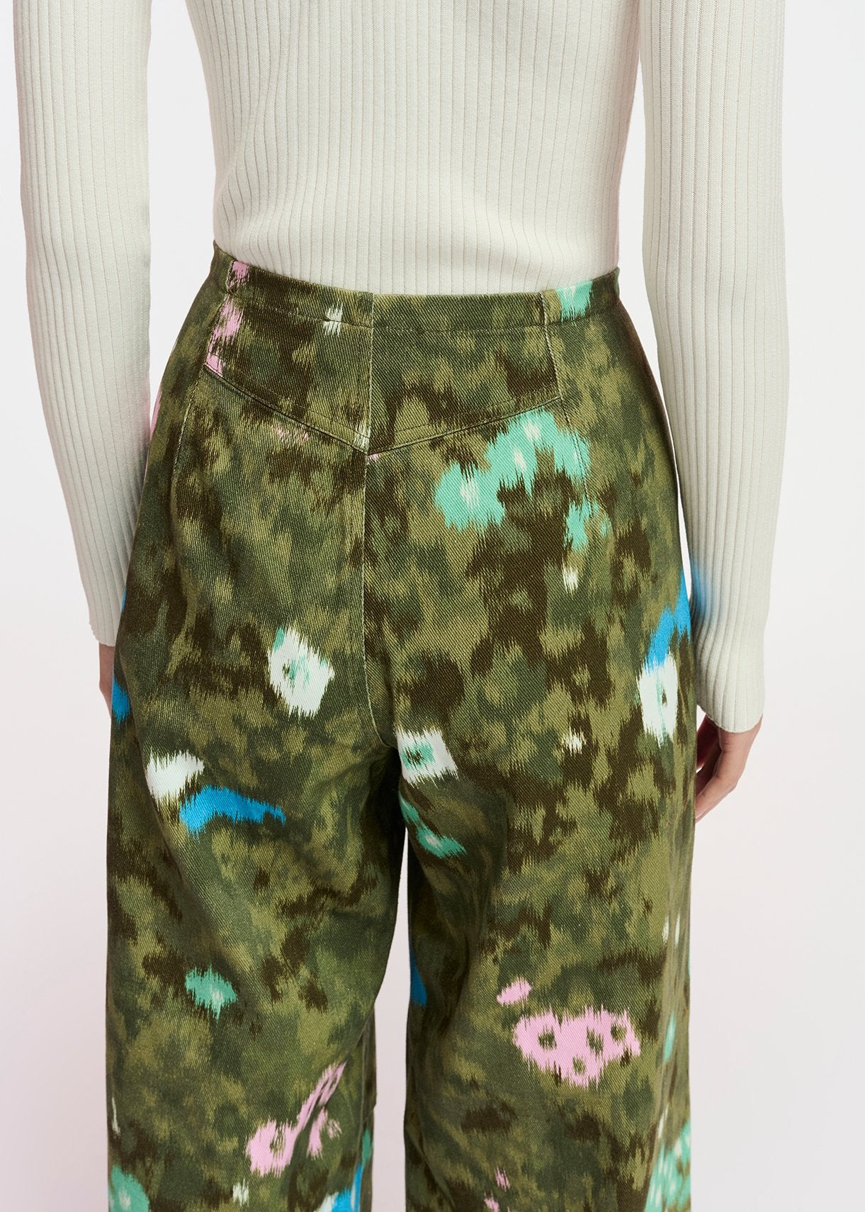 Khaki floral print cotton cargo pants RE—SSENTIEL | Essentiel second hand