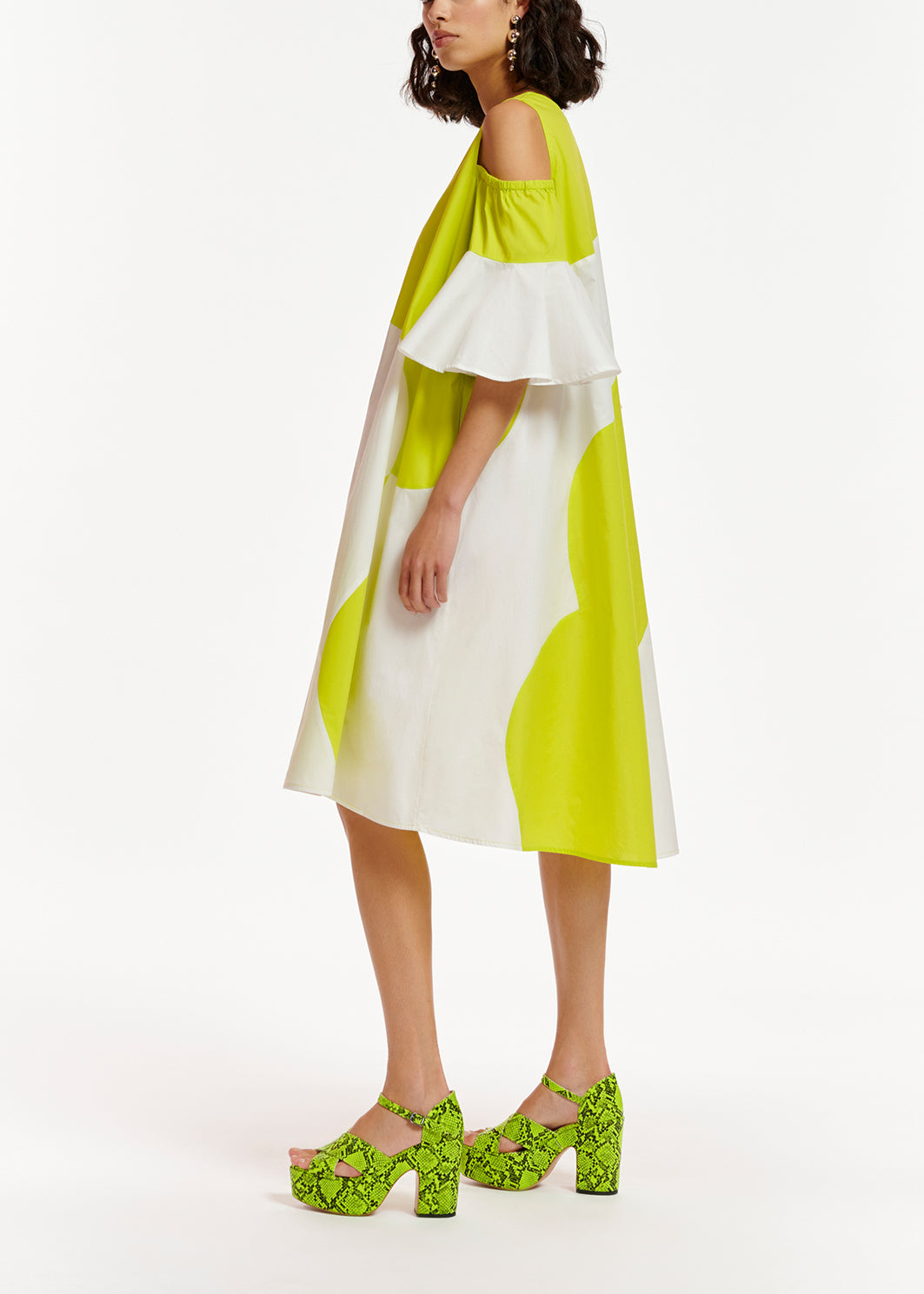 Lime green and white cotton knee-length dress RE—SSENTIEL | Essentiel second hand