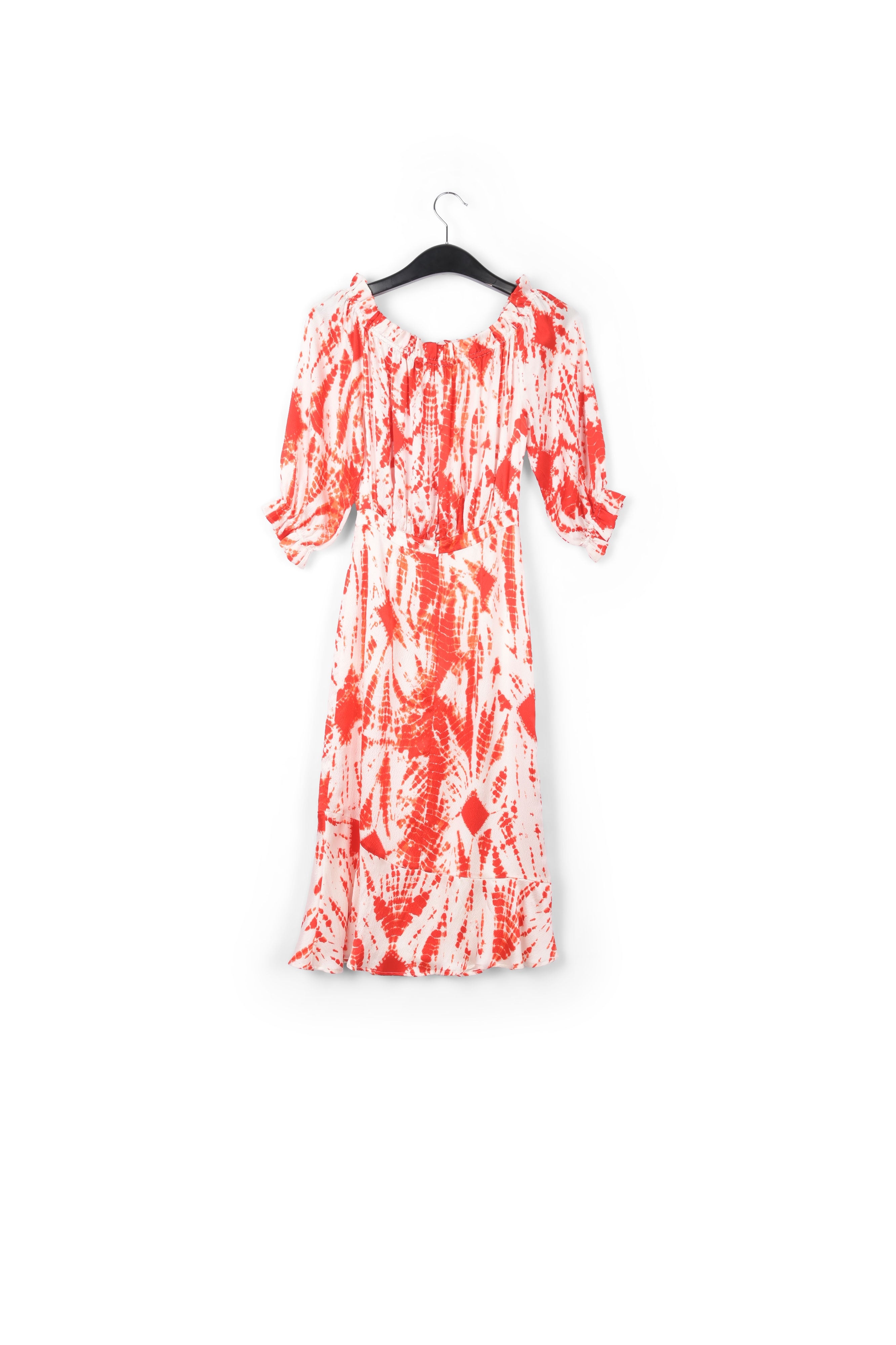 Off-white and green tie-dyed off-the-shoulder silk dress RE—SSENTIEL | Essentiel second hand