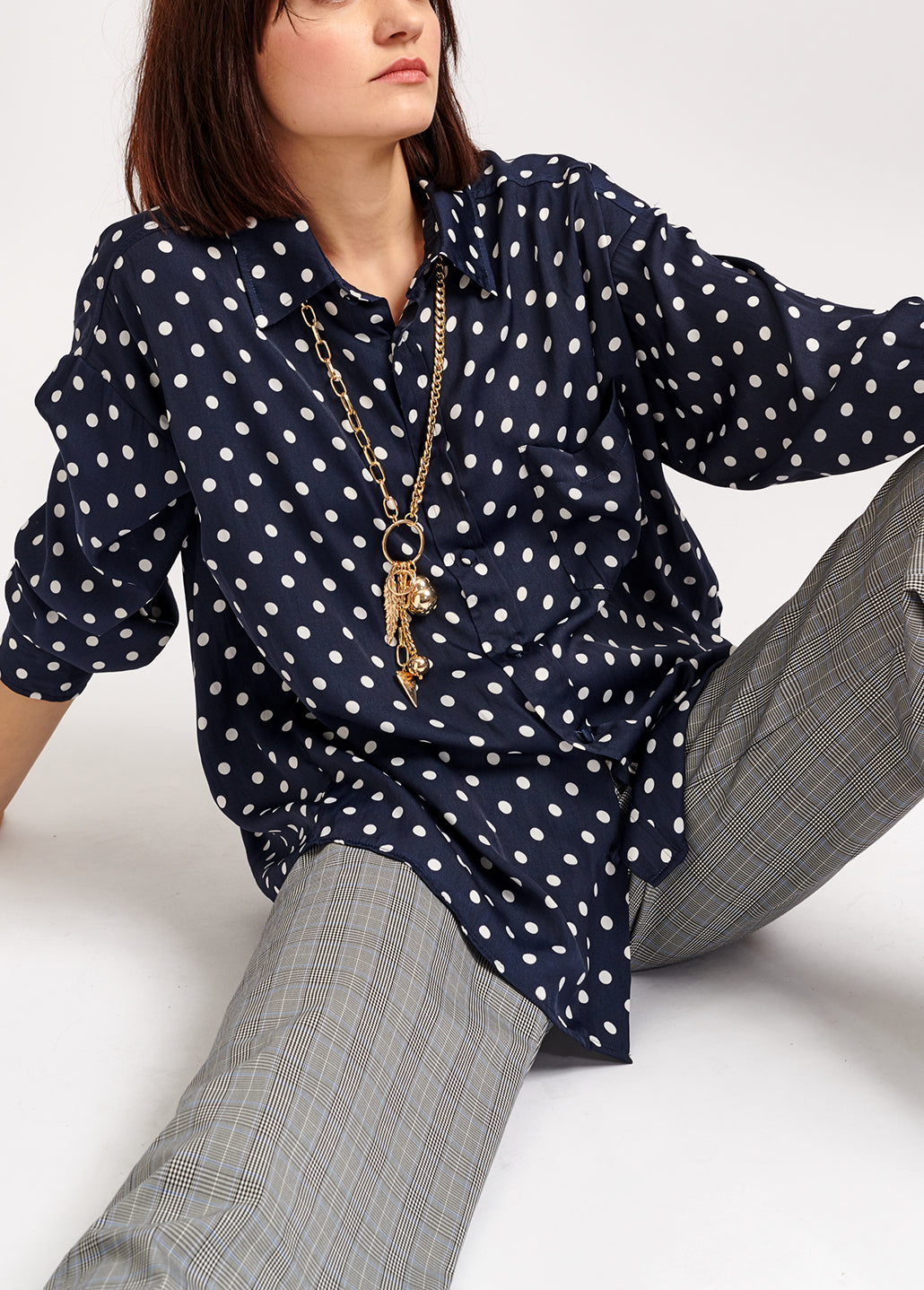 Dark blue polka dot oversized shirt RE—SSENTIEL | Essentiel second hand