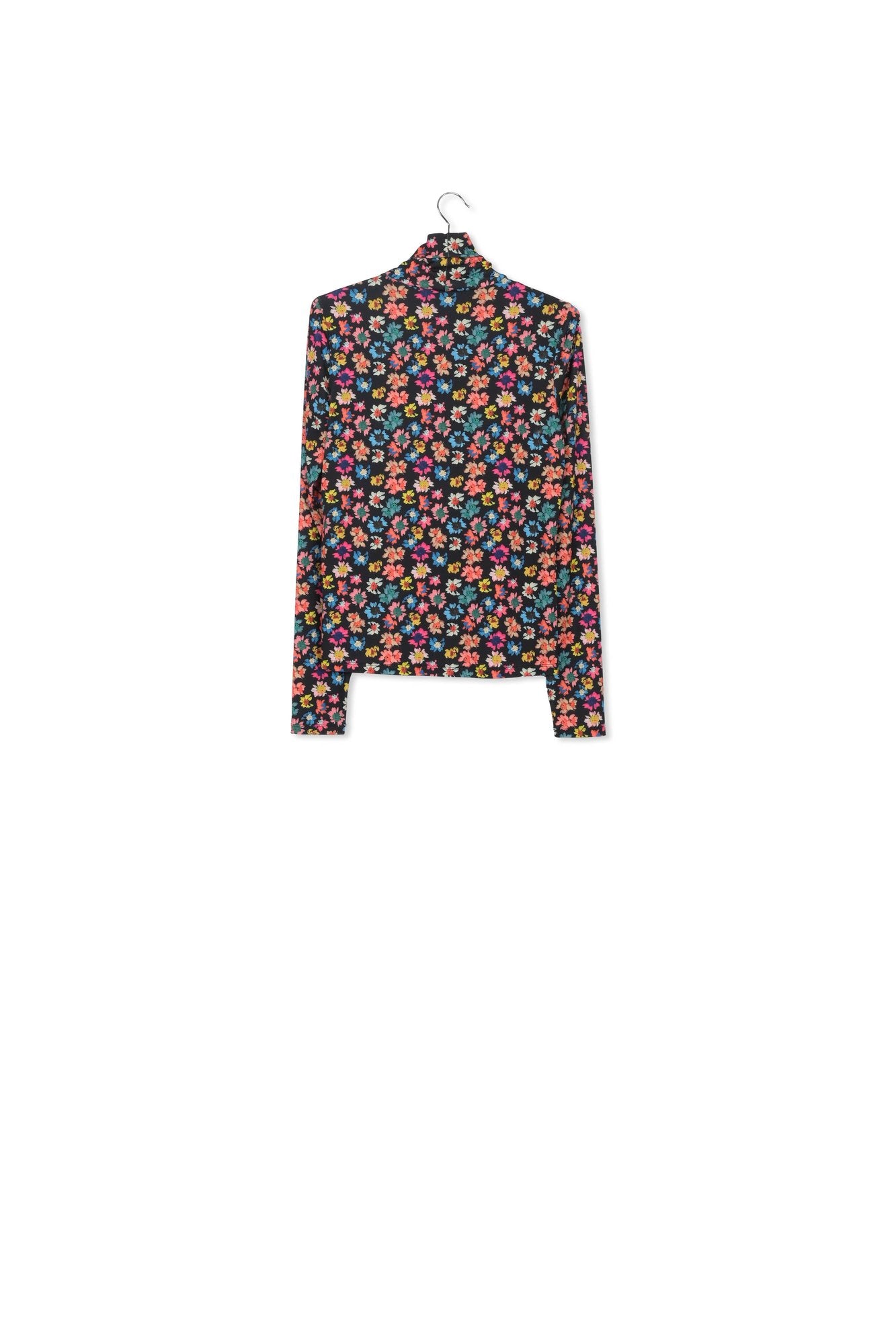 Black turtleneck top with multicolor floral print RE—SSENTIEL | Essentiel second hand