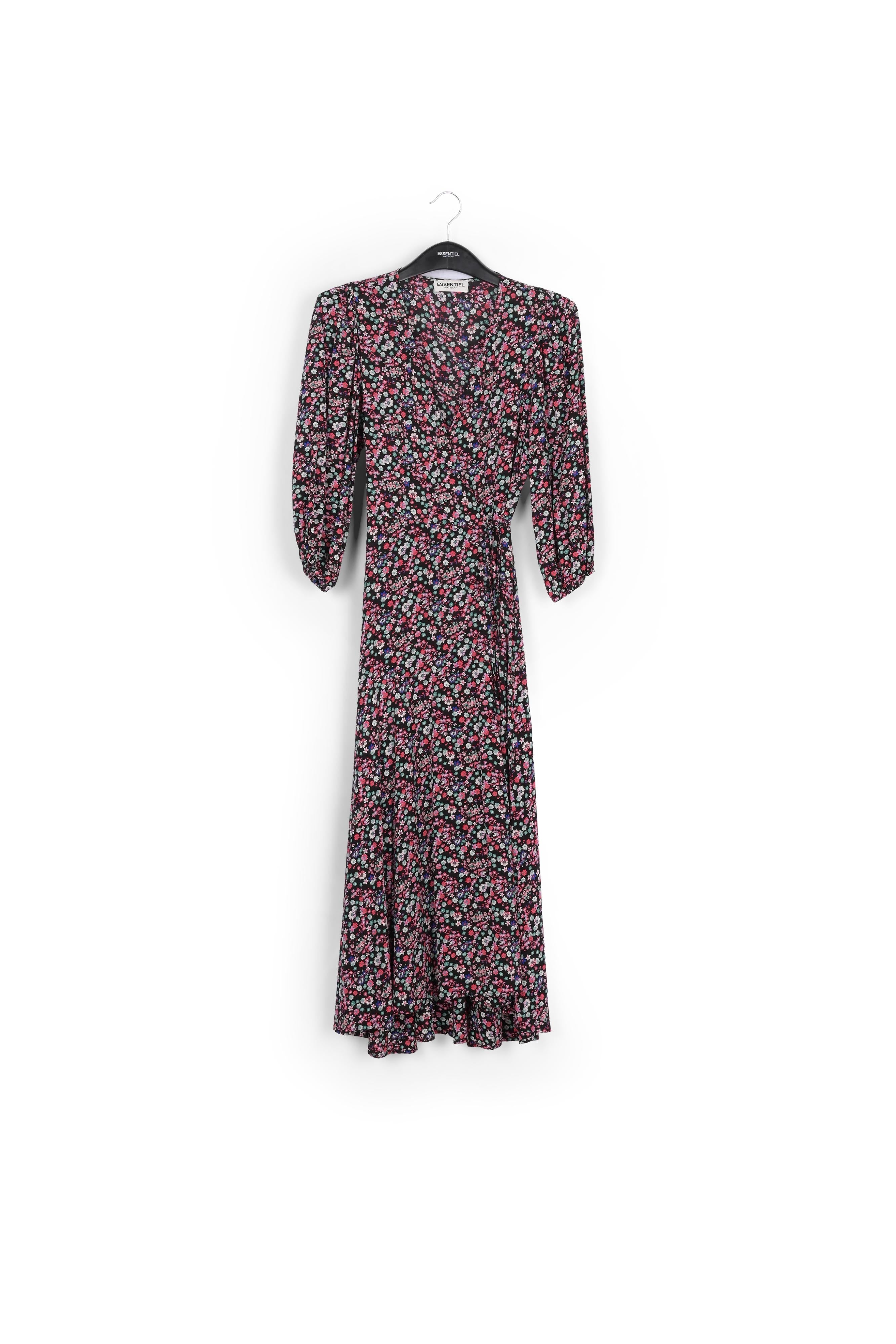 Black floral-print wrap maxi dress RE—SSENTIEL | Essentiel second hand