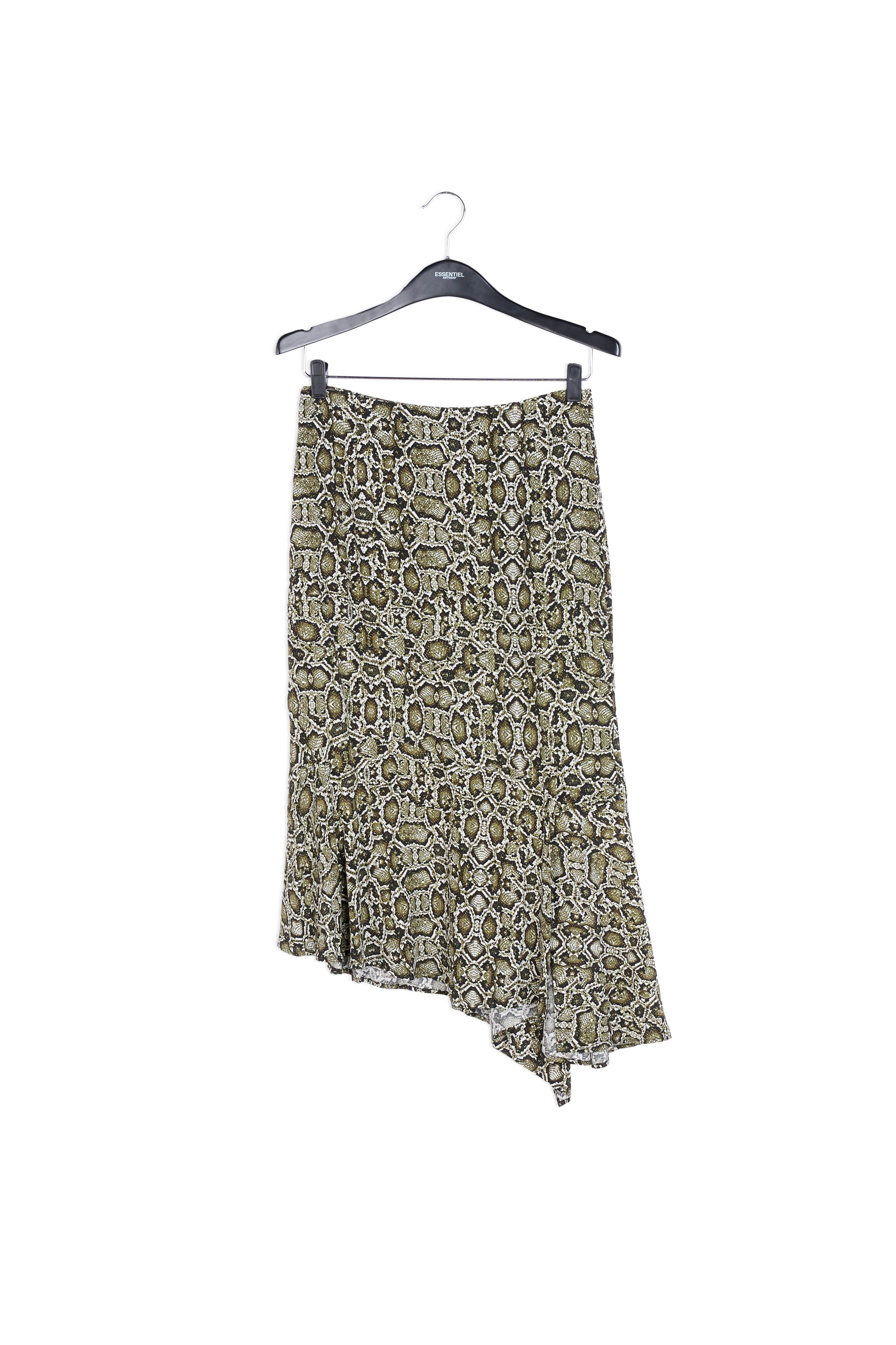 Jupe midi vert kaki à imprimé serpent RE—SSENTIEL | Essentiel second hand