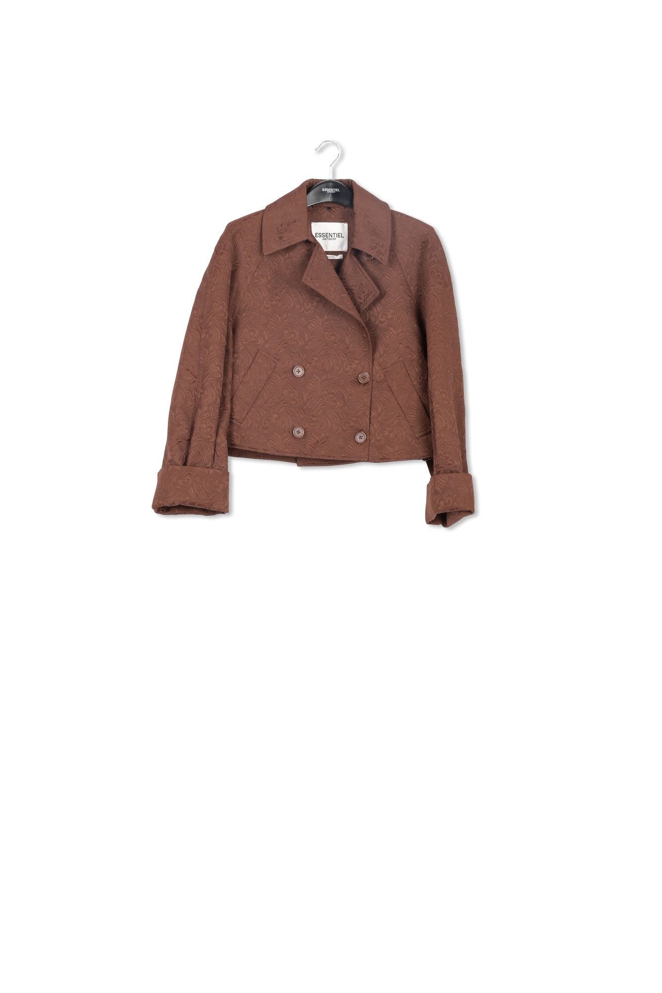 Brown jacquard double-breasted jacket RE—SSENTIEL | Essentiel second hand