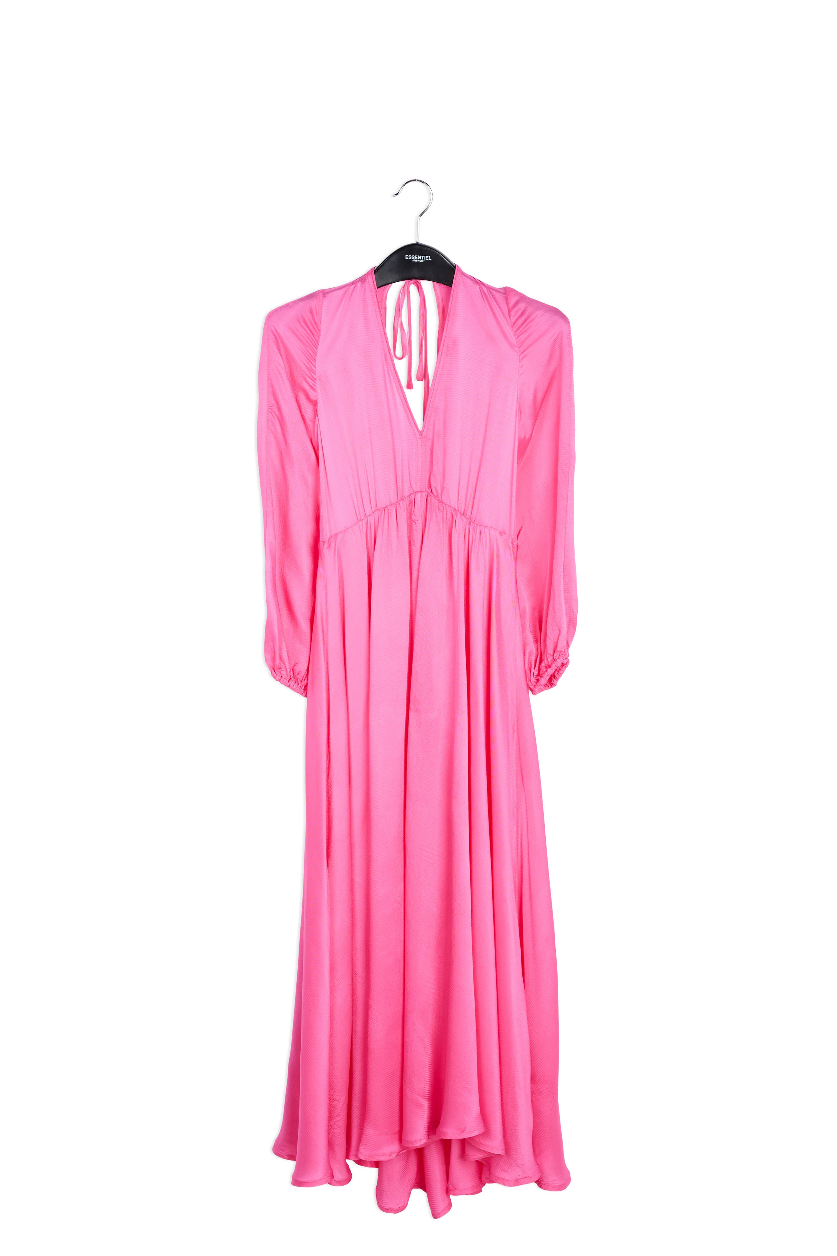 Neon pink long-sleeved v-neck maxi dress RE—SSENTIEL | Essentiel second hand