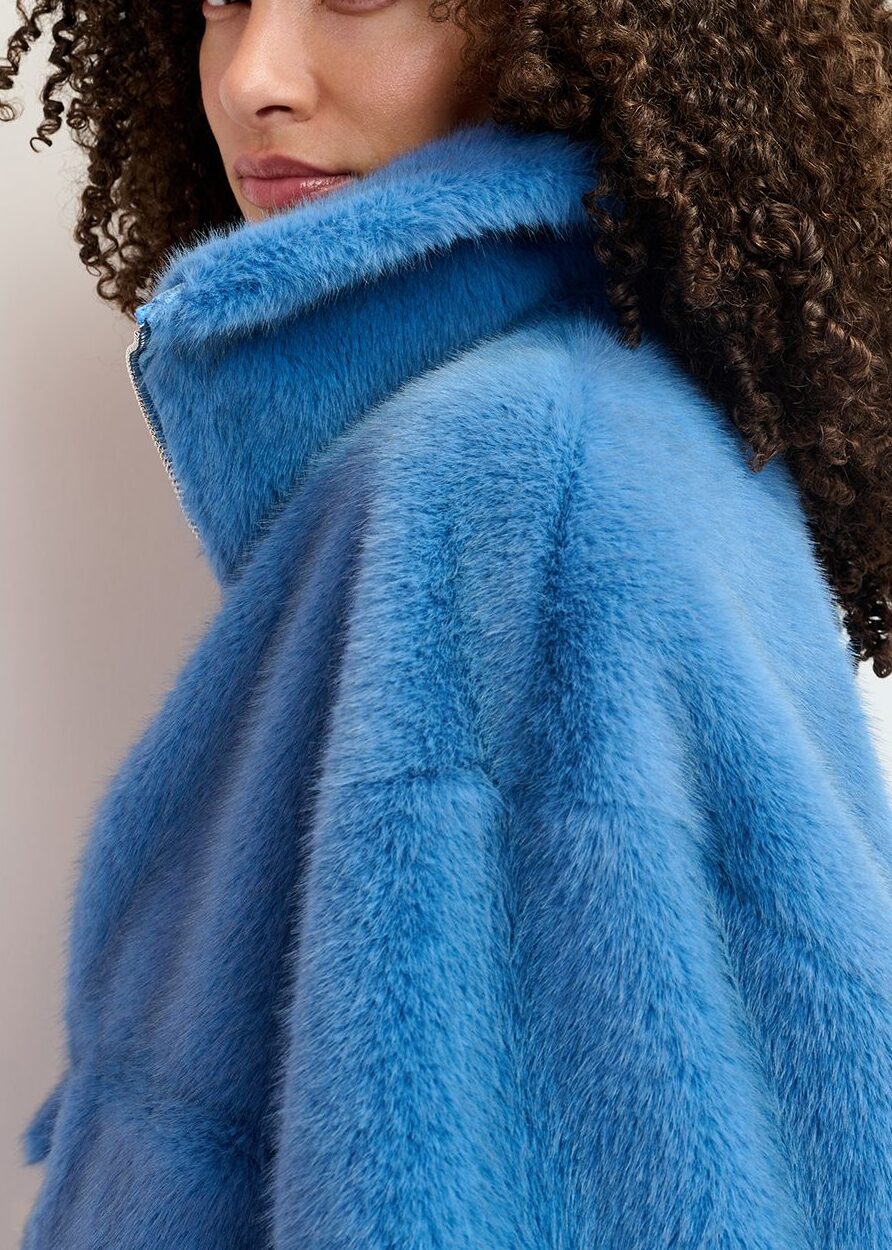 Dark blue faux fur bomber jacket RE—SSENTIEL | Essentiel second hand