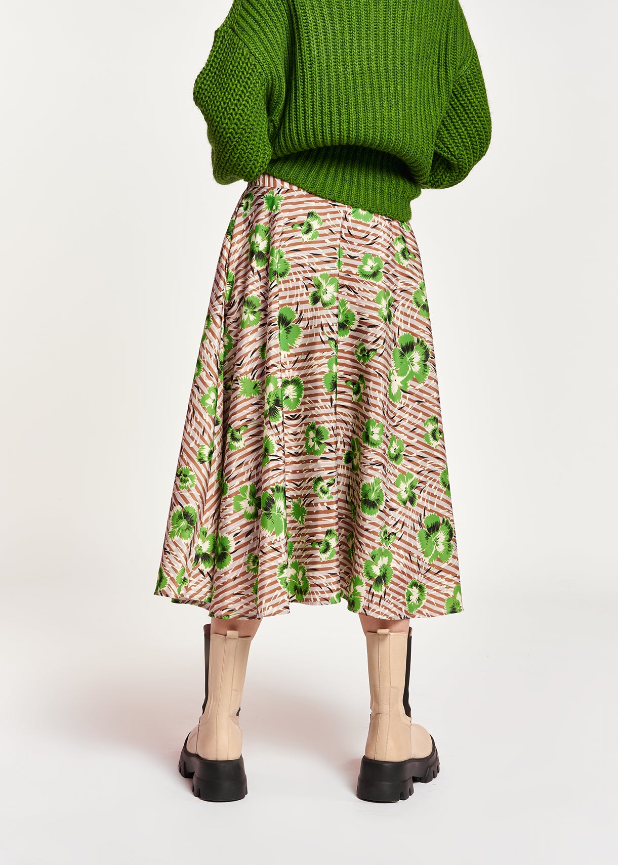 Stripe and green floral print A-line skirt RE—SSENTIEL | Essentiel second hand