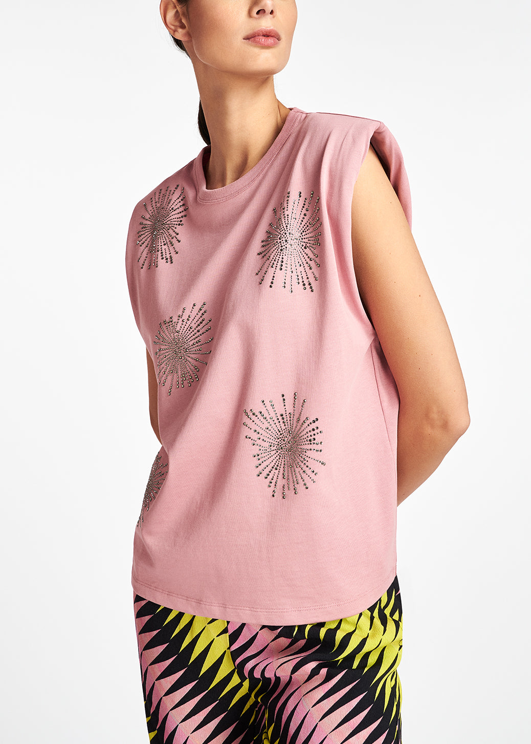 Light pink organic cotton top with rhinestones RE—SSENTIEL | Essentiel second hand