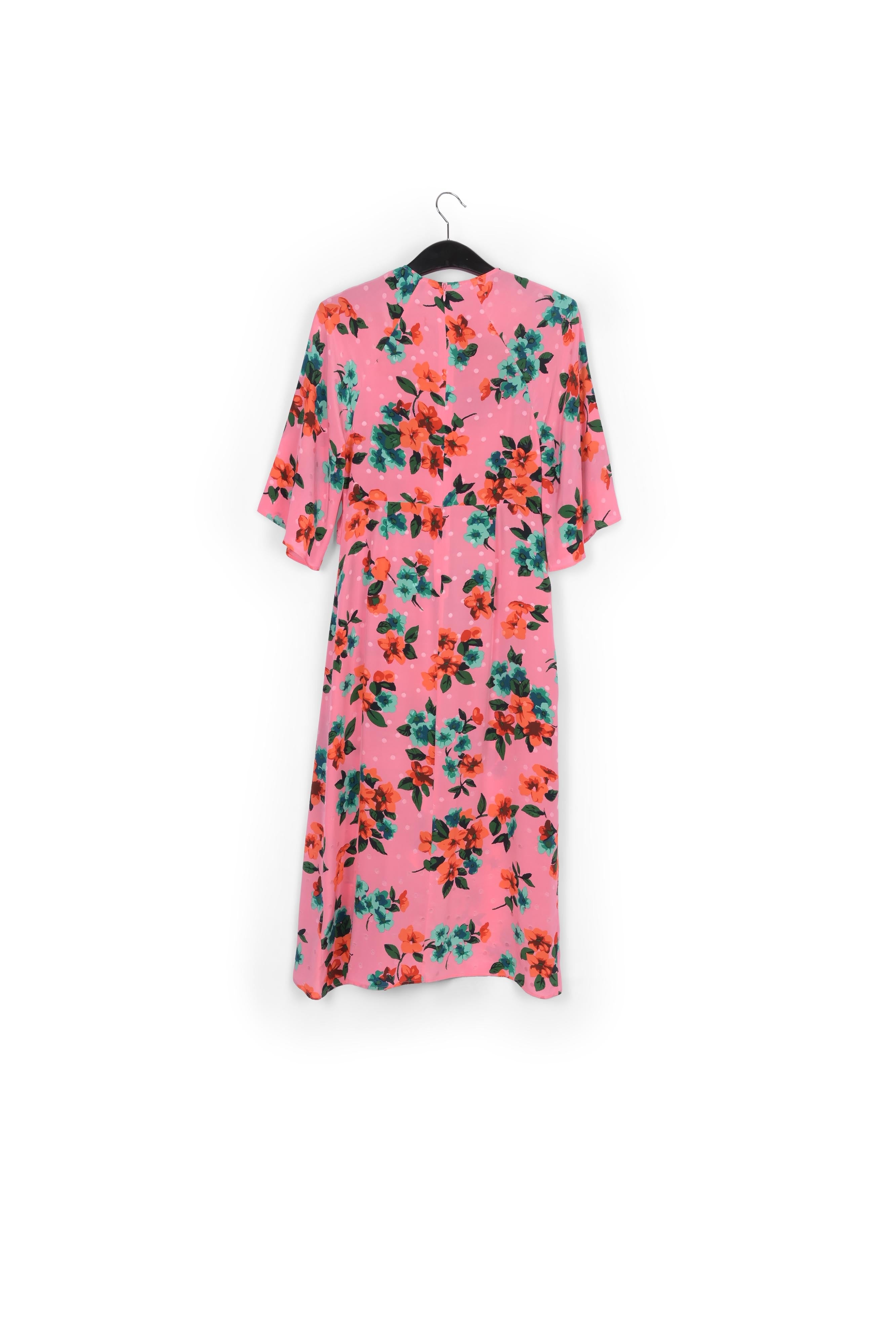 Pink floral and polka dot silk midi dress RE—SSENTIEL | Essentiel second hand