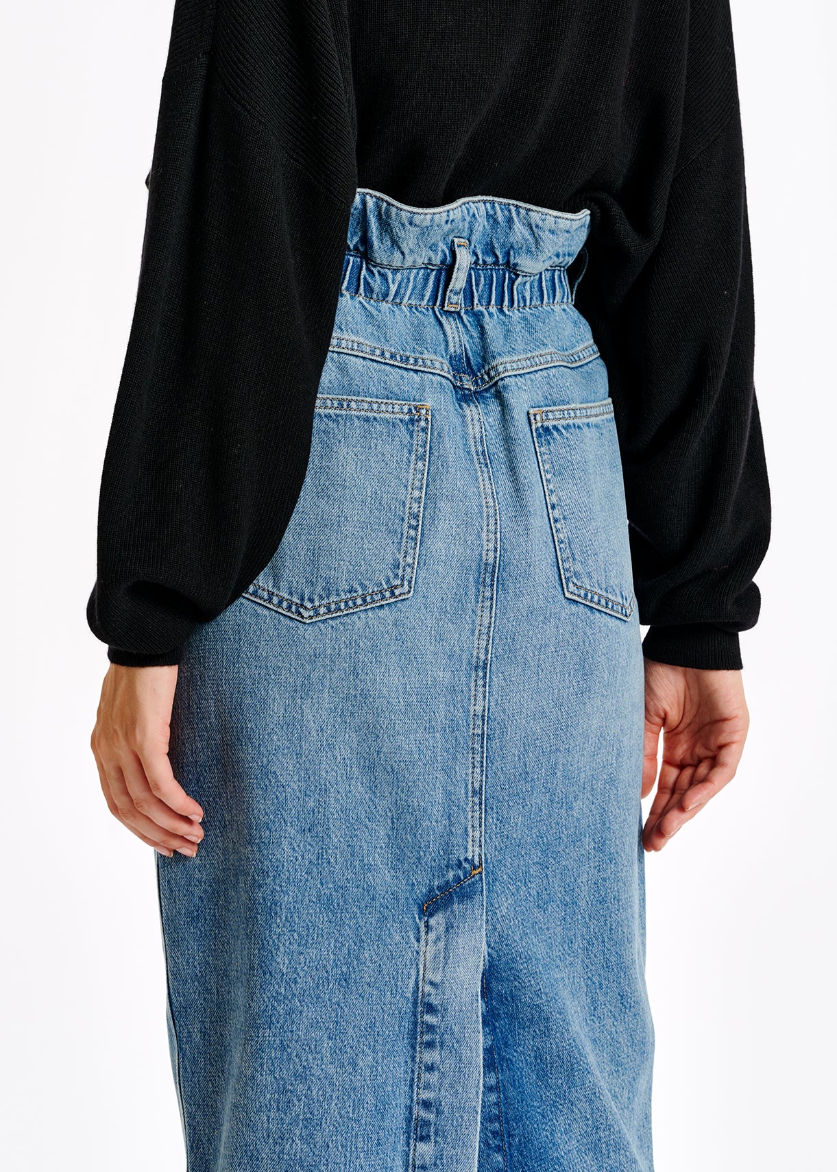 Blue high-waisted denim pencil skirt RE—SSENTIEL | Essentiel second hand