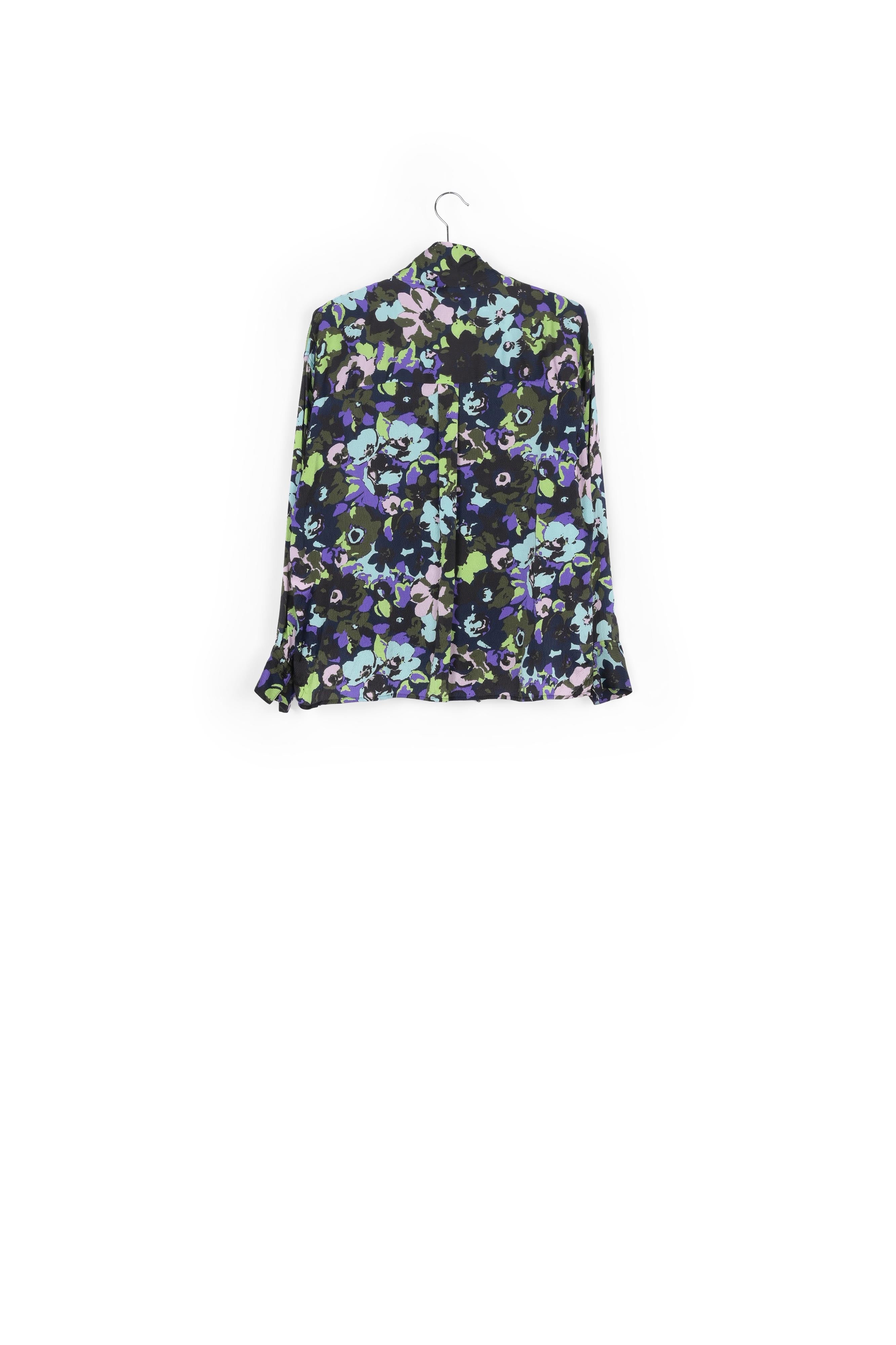 Turquoise multifloral silk bowtie shirt RE—SSENTIEL | Essentiel second hand