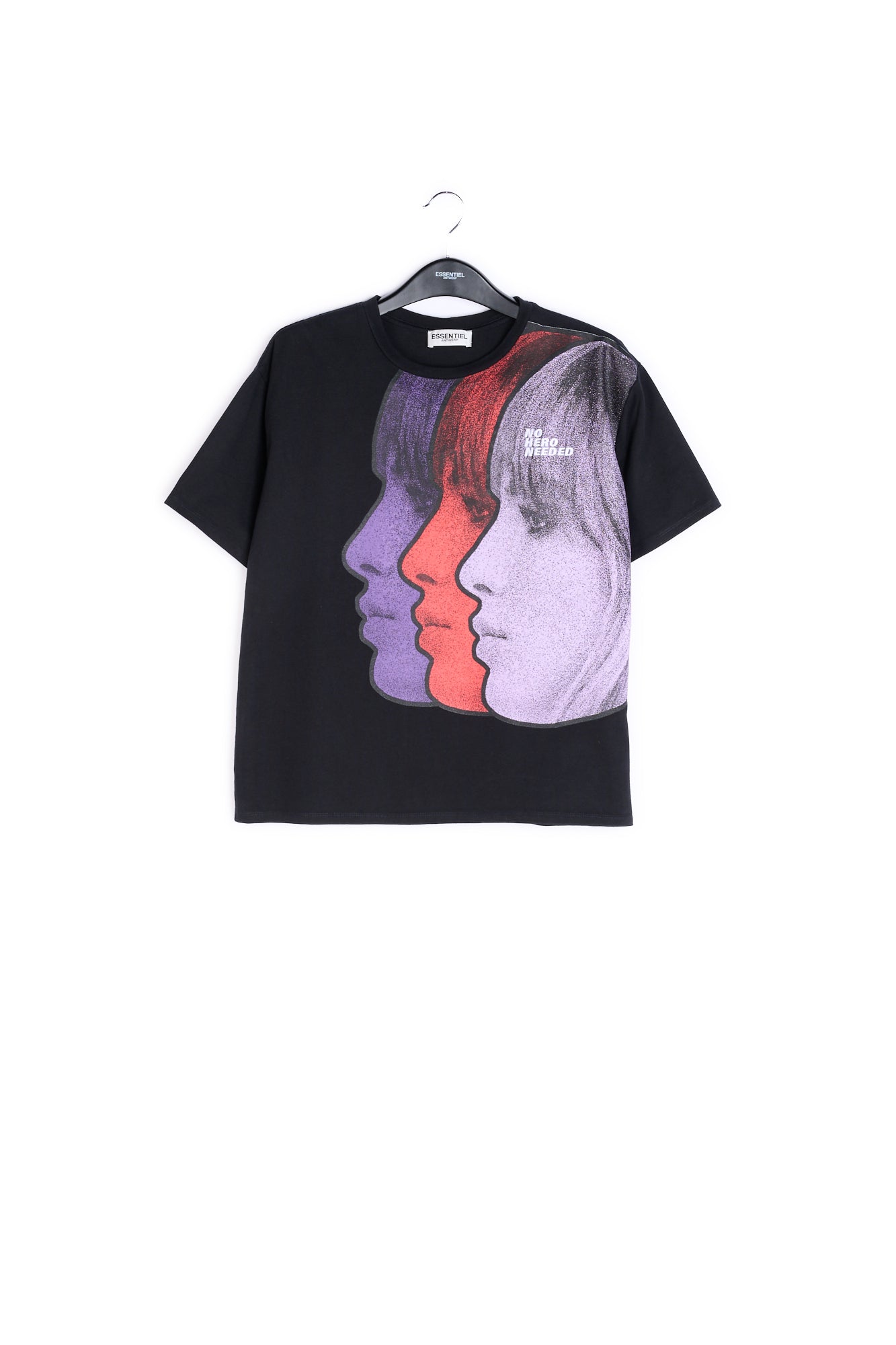 Black cotton 'No hero needed' T-shirt RE—SSENTIEL | Essentiel second hand
