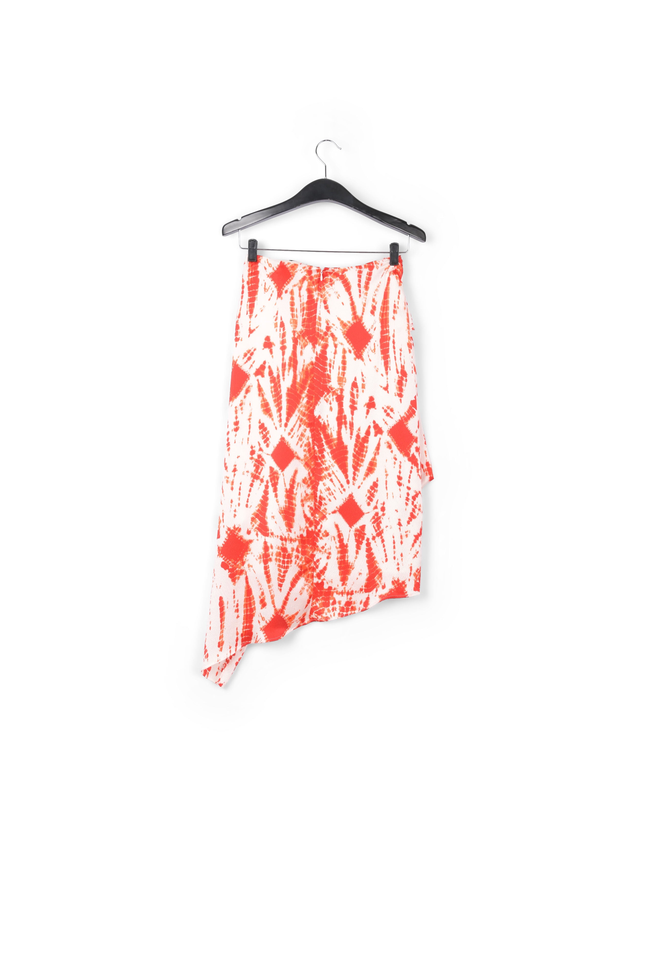 Gebroken witte en rode tie-dyed zijden midirok RE—SSENTIEL | Essentiel second hand