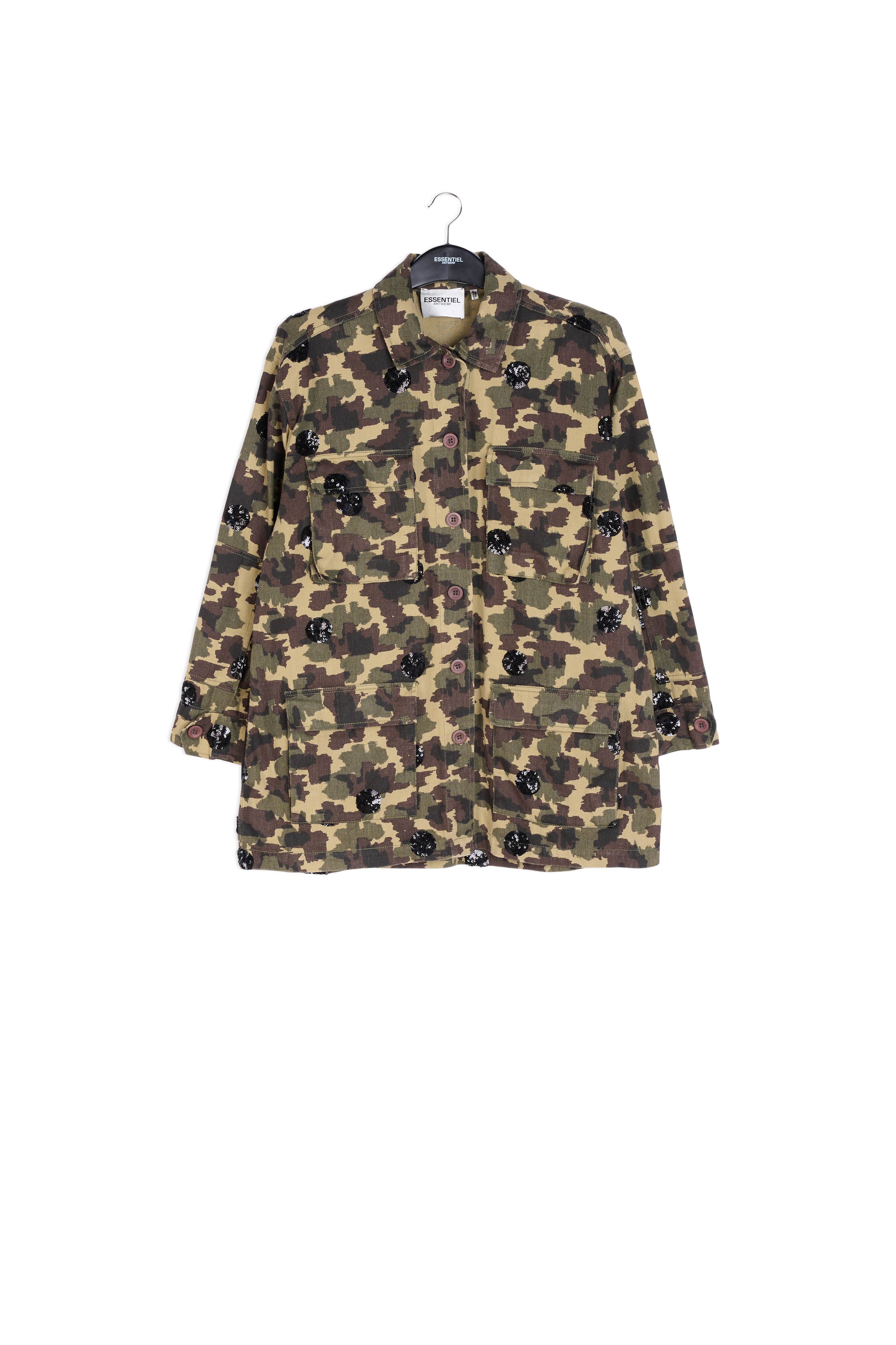 Camouflage-print cotton jacket with black sequin polka dots RE—SSENTIEL | Essentiel second hand