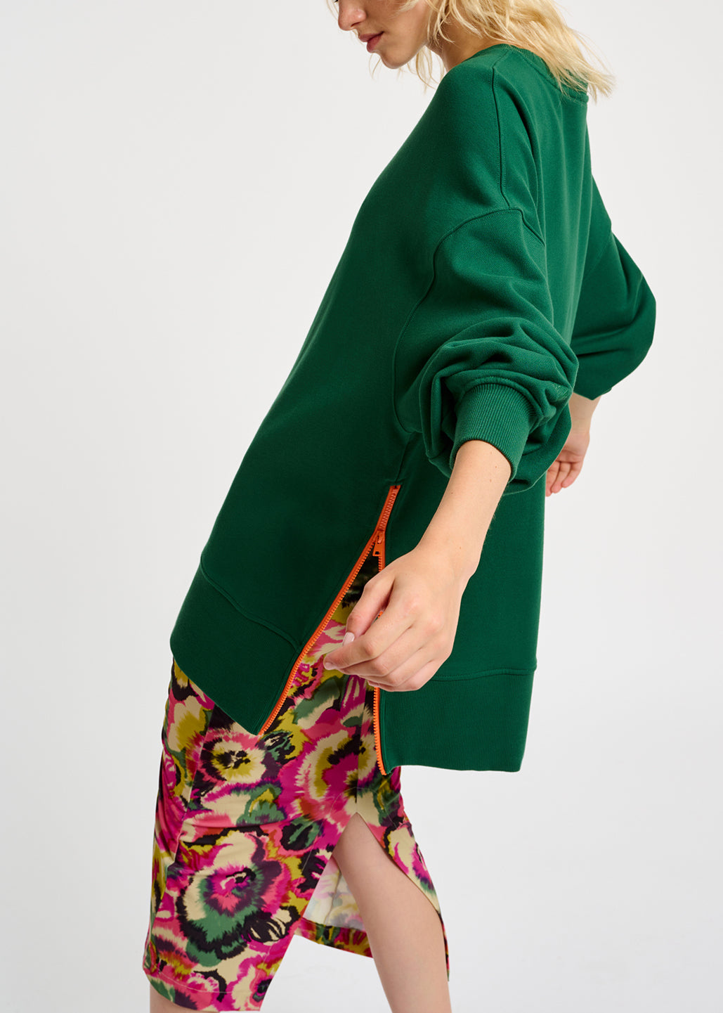 Dark green organic cotton sweatshirt with boxy cut RE—SSENTIEL | Essentiel second hand