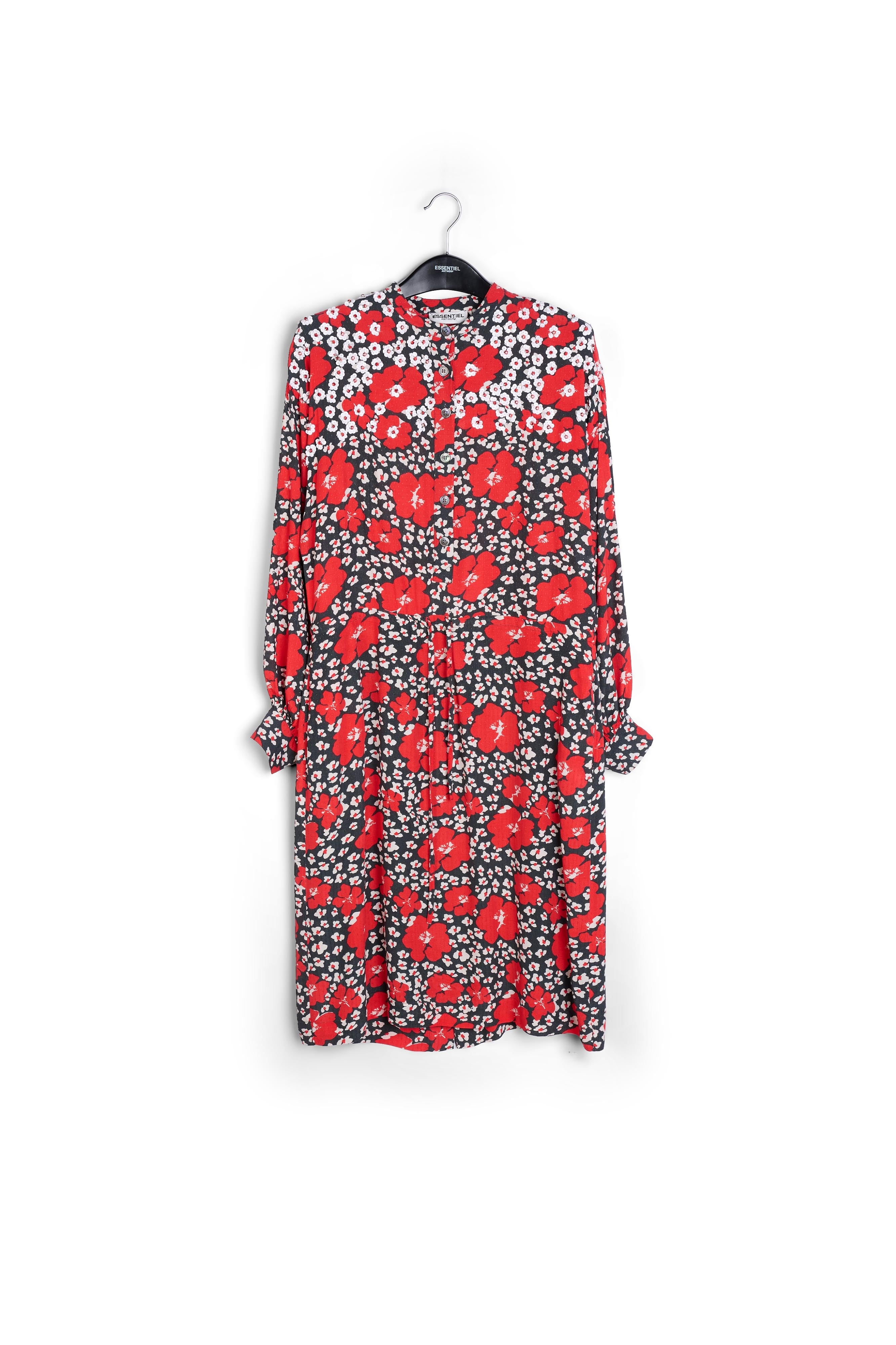Robe midi à imprimé fleuri bleu, rouge et blanc RE—SSENTIEL | Essentiel second hand