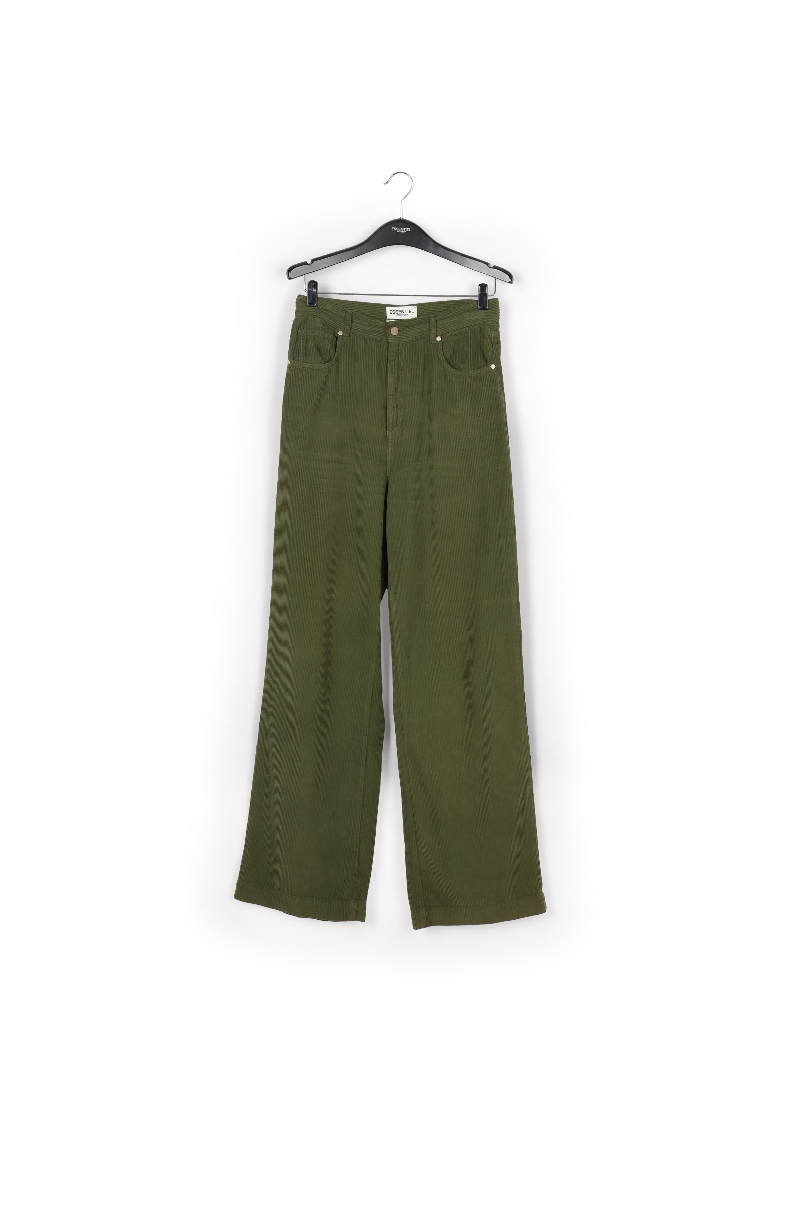 Pine green soft corduroy wide leg pants RE—SSENTIEL | Essentiel second hand