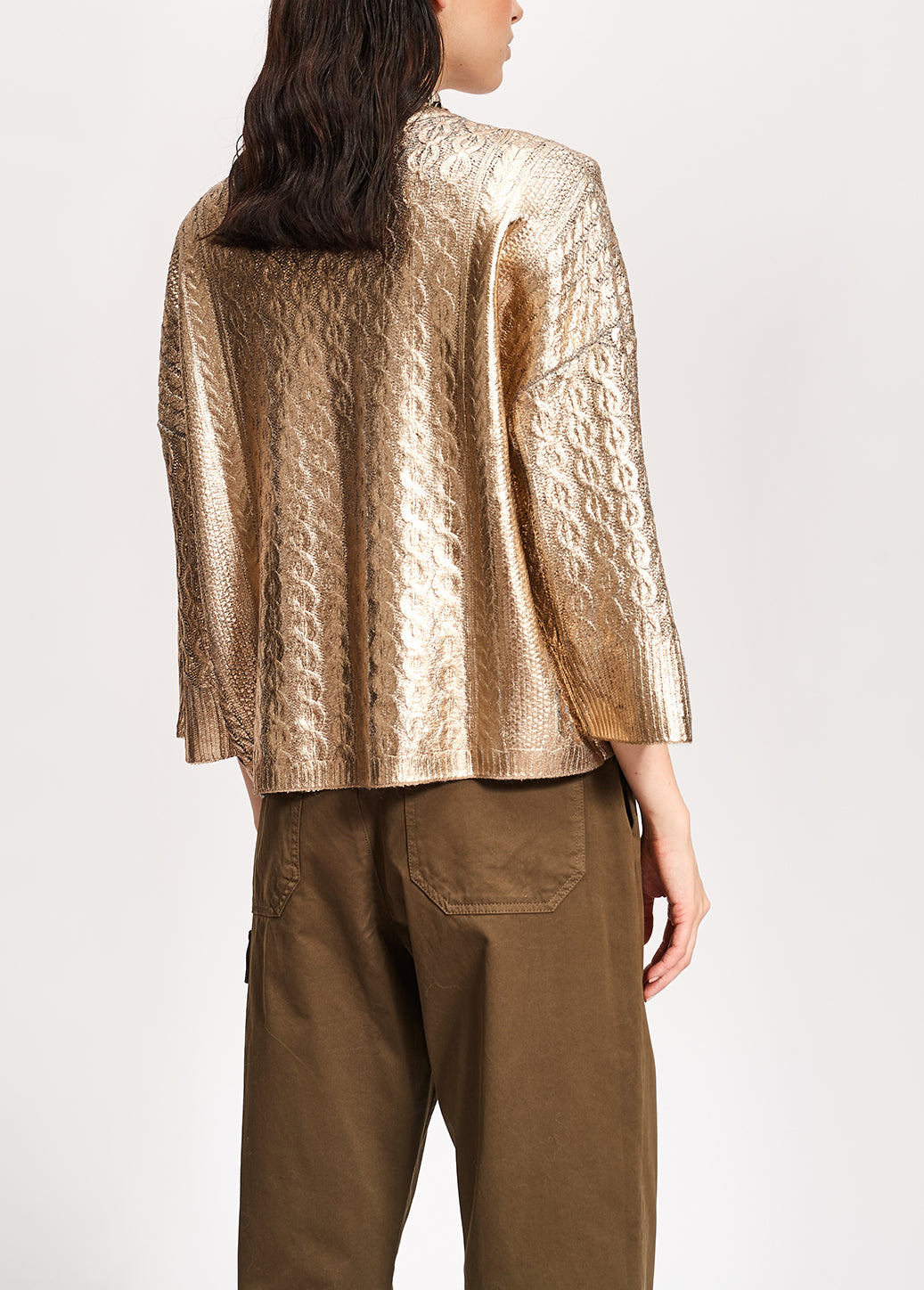 Gold metallic cable-knit sweater RE—SSENTIEL | Essentiel second hand