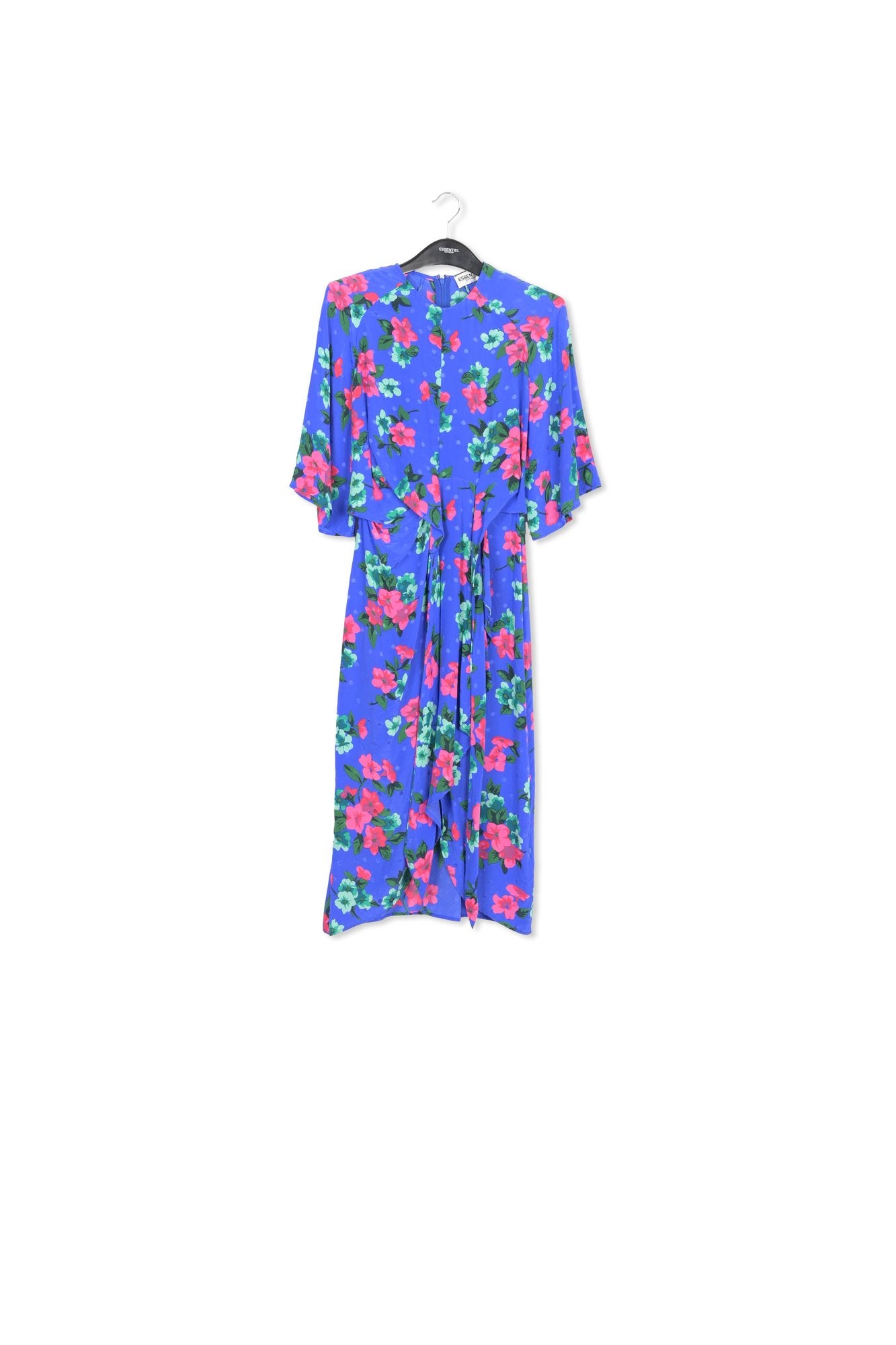 Blue floral and polka dot silk midi dress RE—SSENTIEL | Essentiel second hand