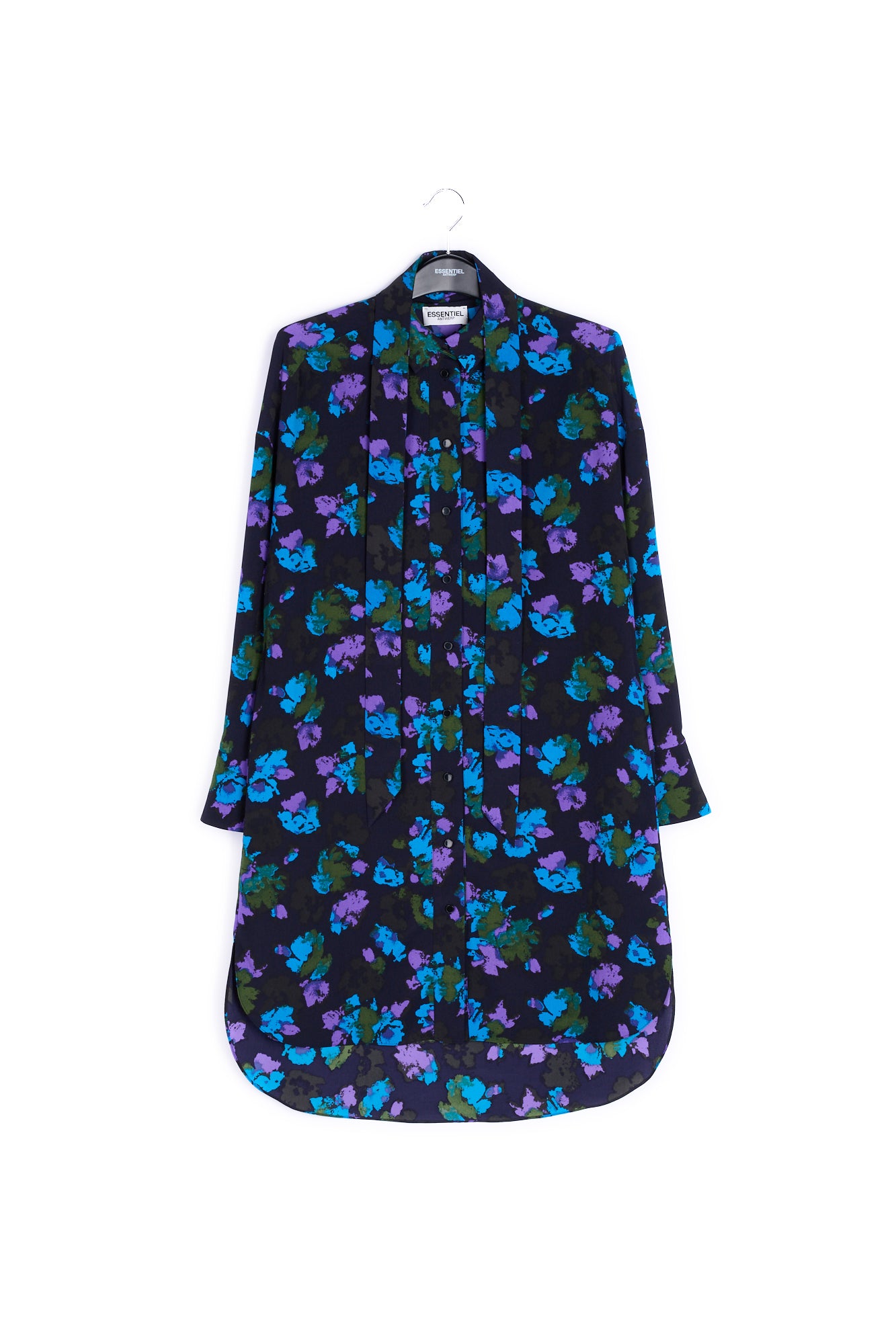 Black and red floral print midi shirt dress RE—SSENTIEL | Essentiel second hand