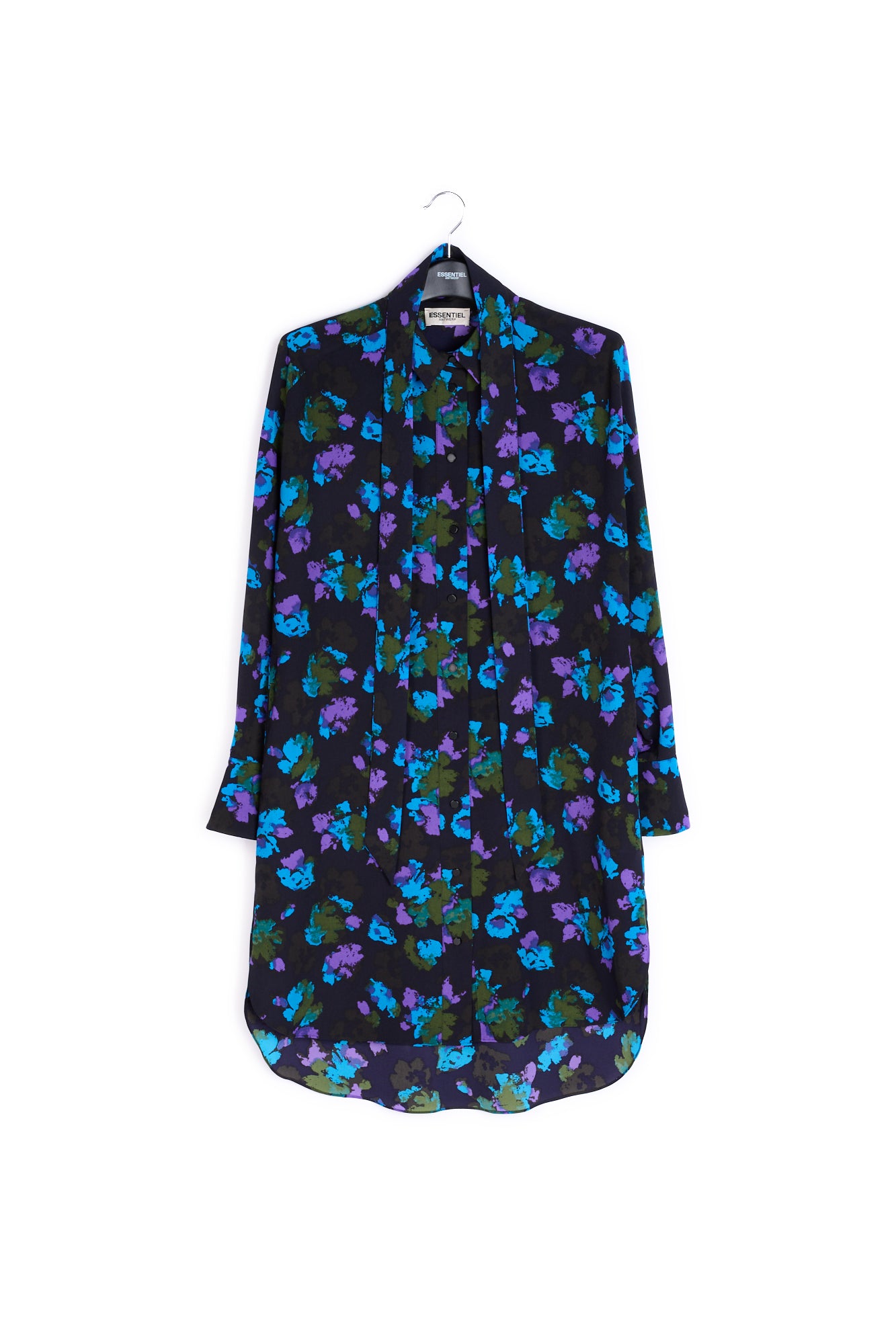 Black and red floral print midi shirt dress RE—SSENTIEL | Essentiel second hand