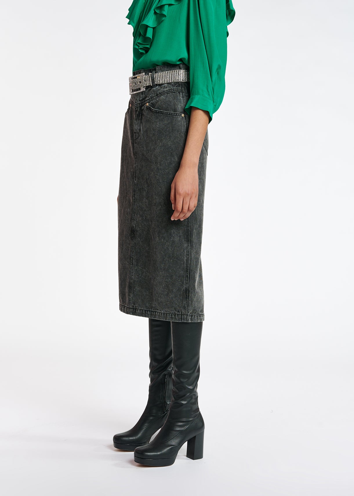 Dark grey denim pencil skirt RE—SSENTIEL | Essentiel second hand