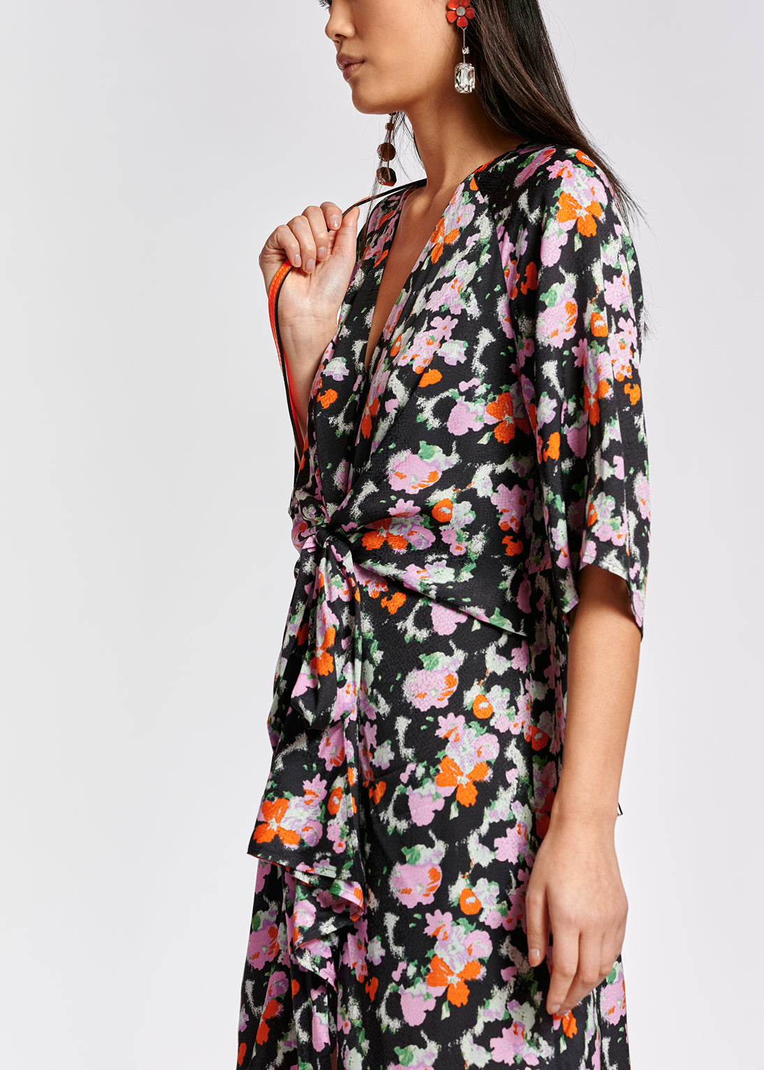 Donkerblauwe midi-jurk met print RE—SSENTIEL | Essentiel second hand