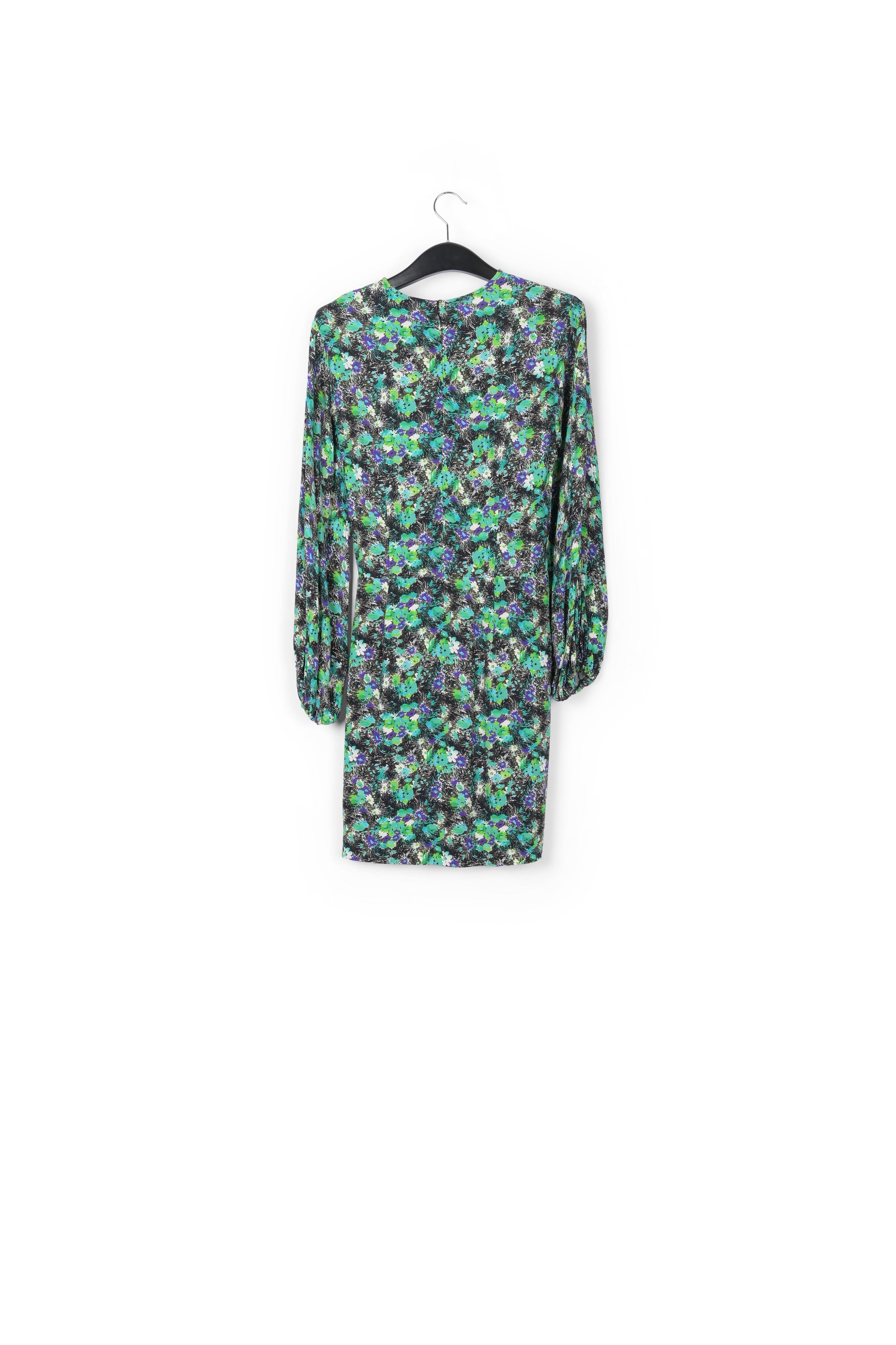 Mini-robe noire et bleue fleurie à taille cintrée RE—SSENTIEL | Essentiel second hand