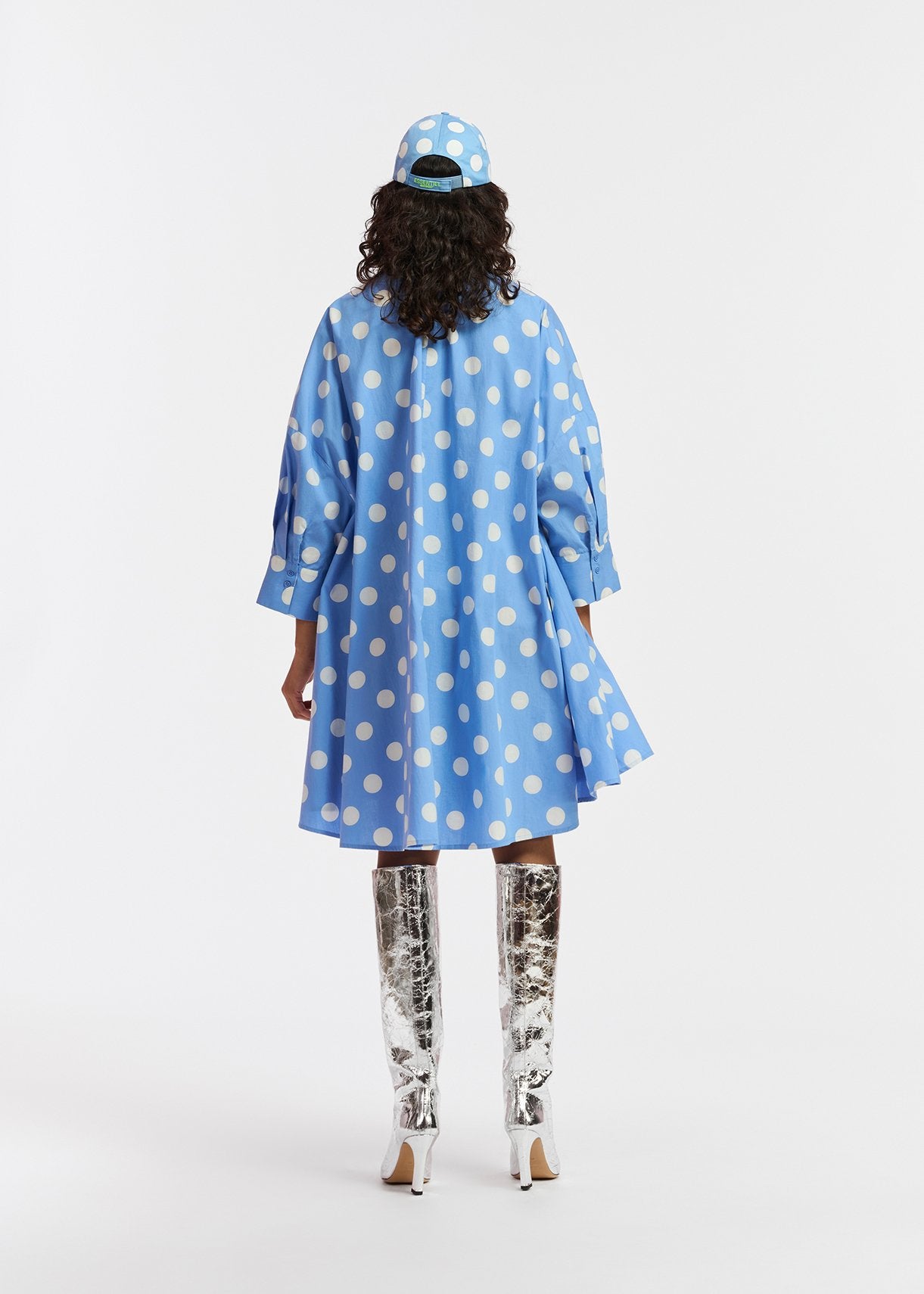 Blue and white polka-dot knee-length shirt dress RE—SSENTIEL | Essentiel second hand