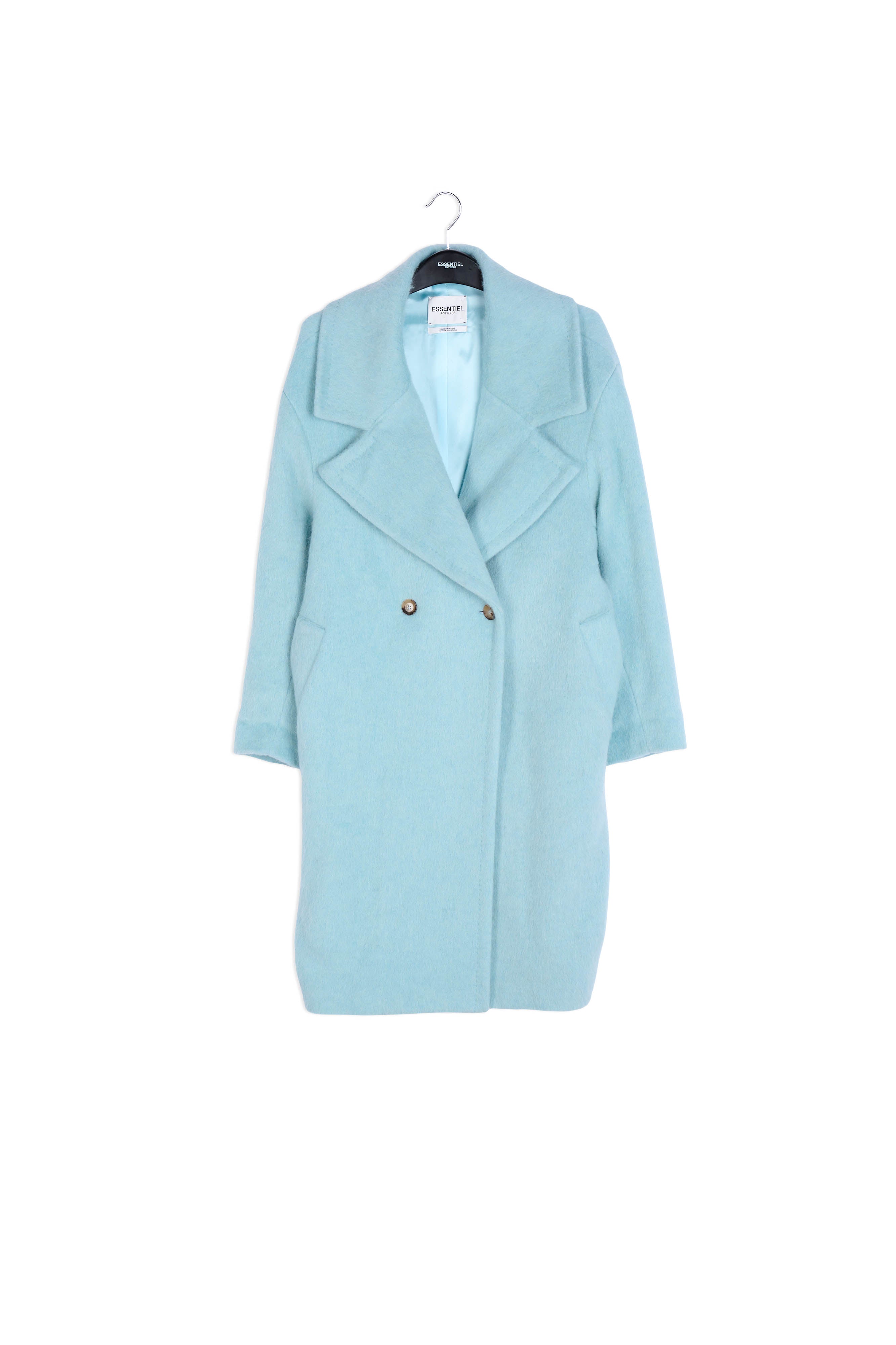 Light blue oversized recycled wool blend coat RE—SSENTIEL | Essentiel second hand