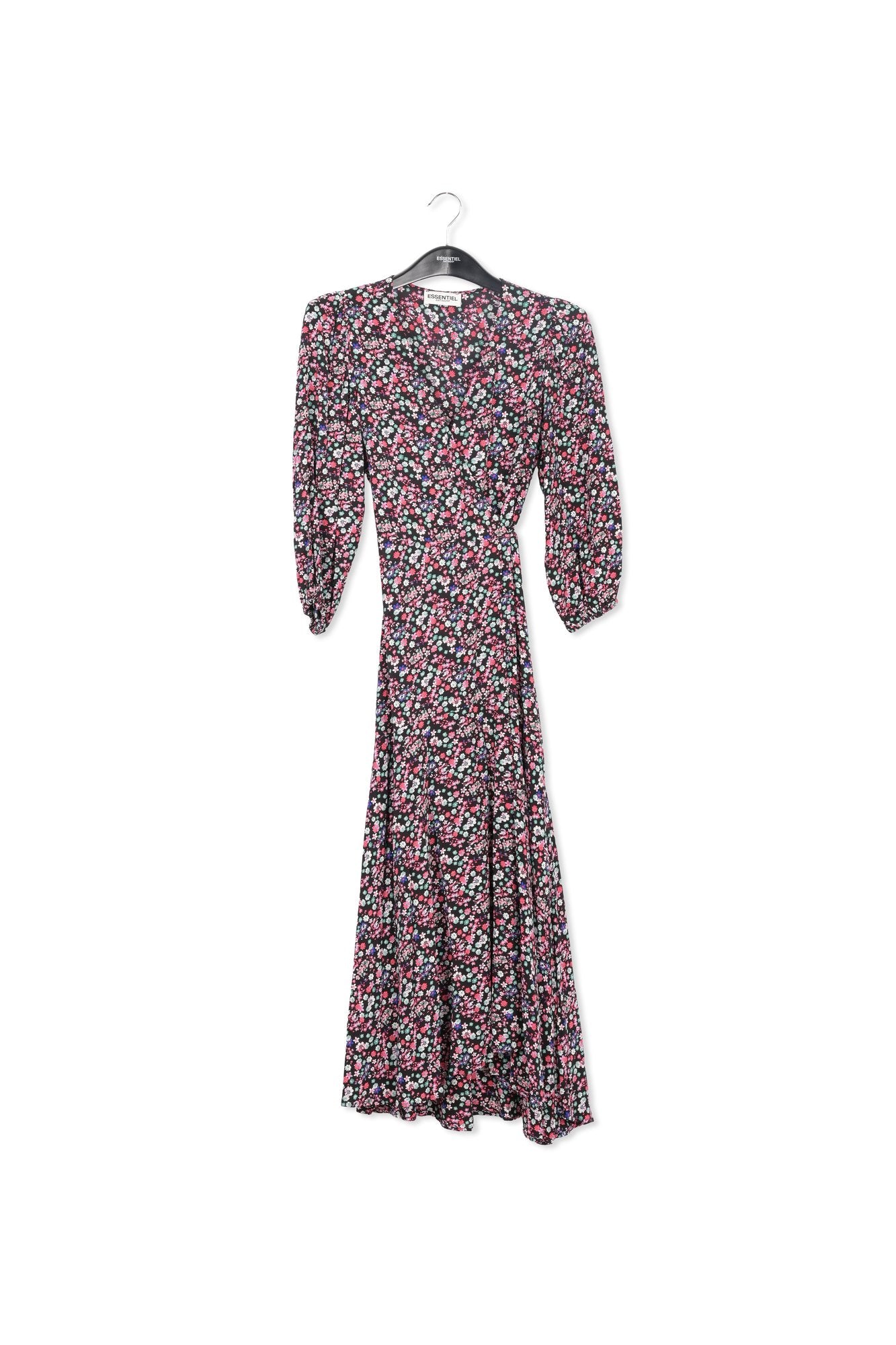 Robe maxi cache-cœur noire à imprimé floral RE—SSENTIEL | Essentiel second hand