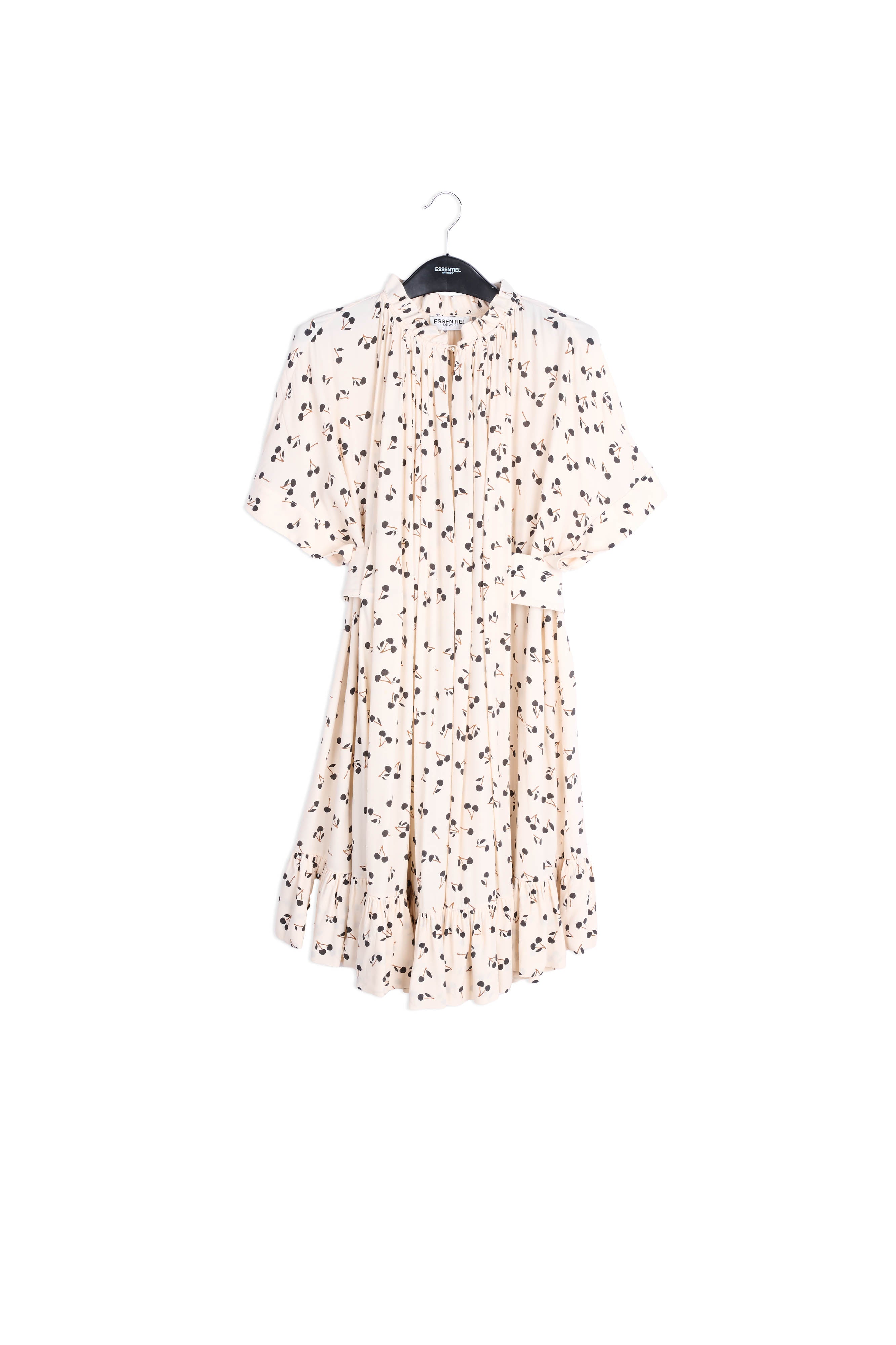 Off-white oversized ruffled dress with cherry print RE—SSENTIEL | Essentiel second hand