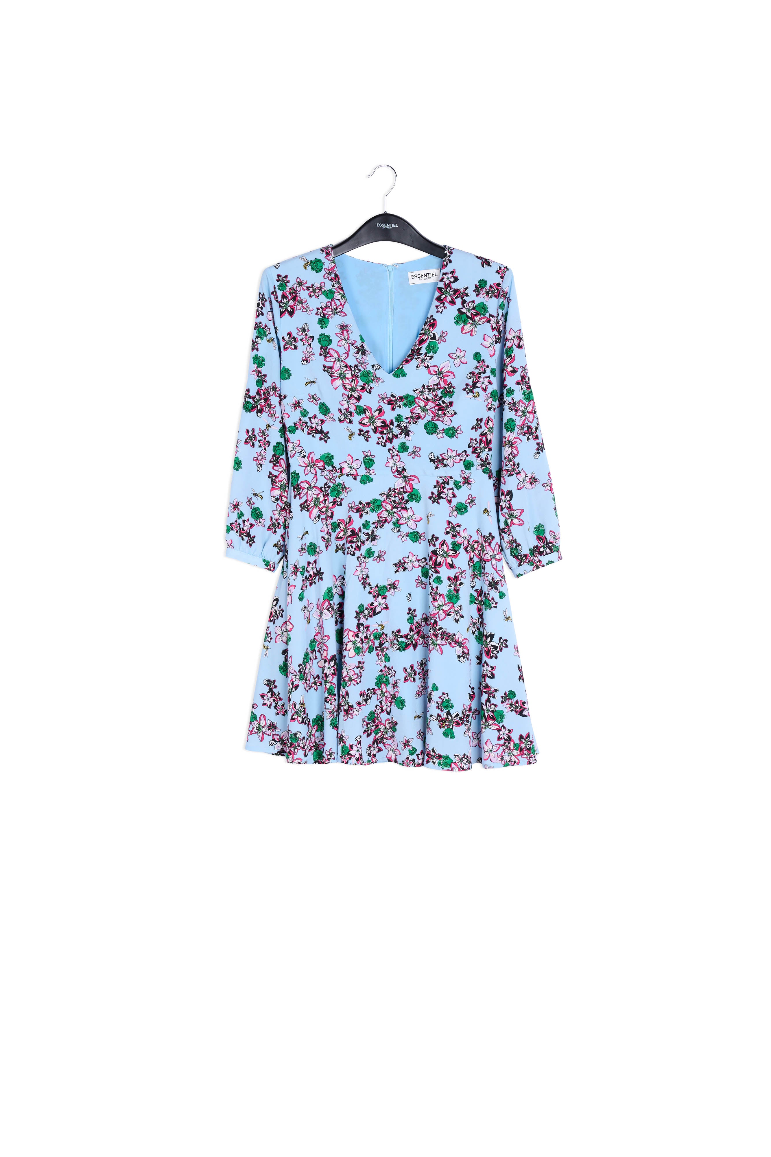 Light blue floral ruffle-sleeved top RE—SSENTIEL | Essentiel second hand