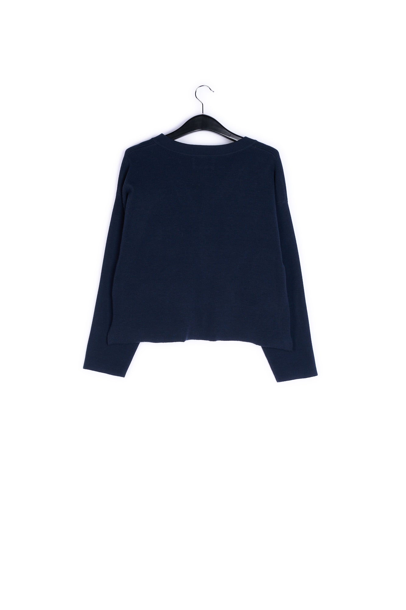 Dark blue v-neck sweater with yellow contrast RE—SSENTIEL | Essentiel second hand