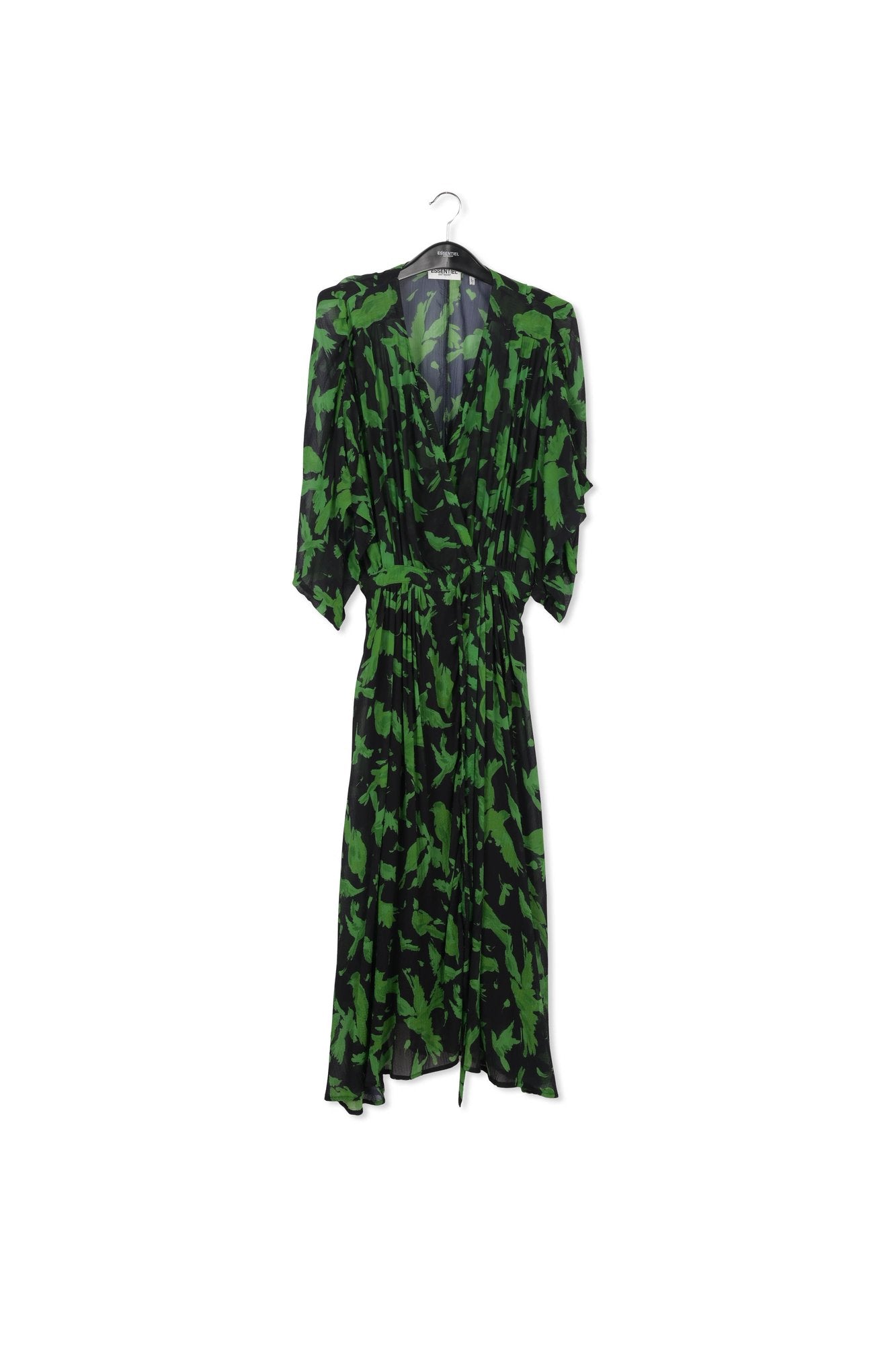 Black and green midi-length wrap dress RE—SSENTIEL | Essentiel second hand