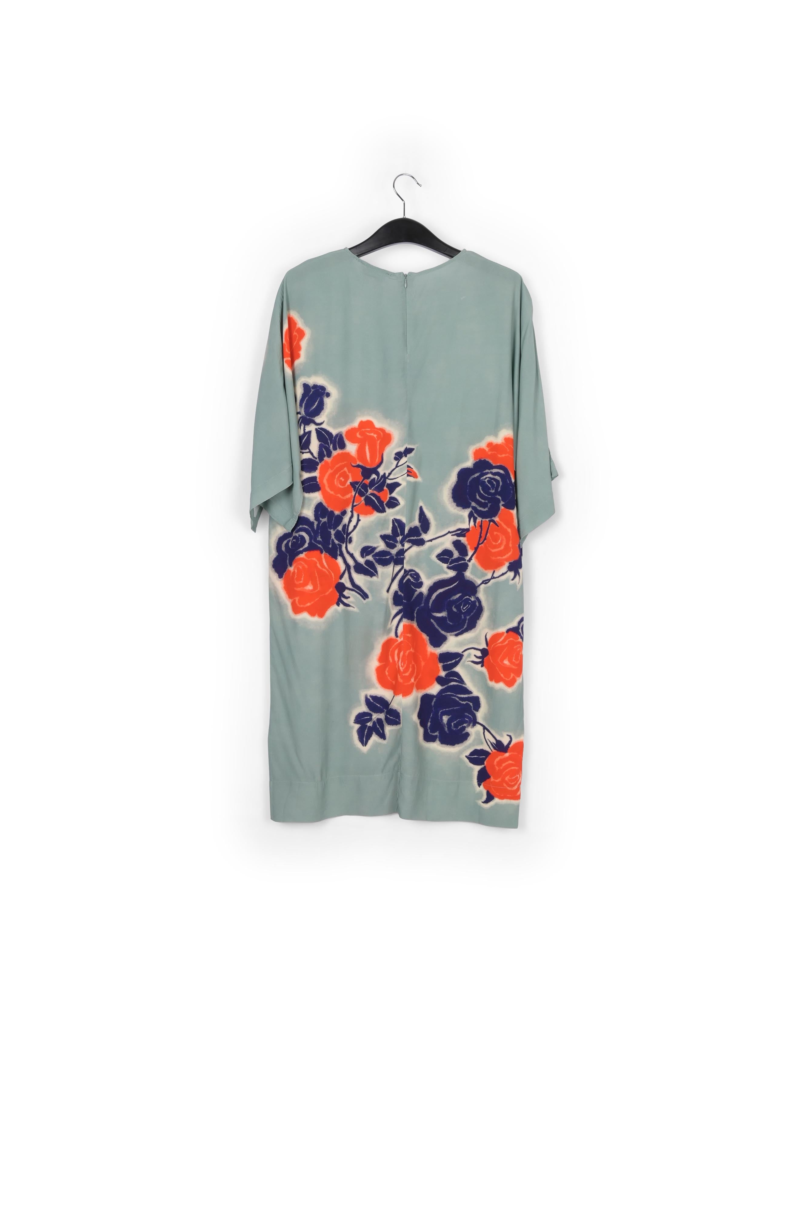Light blue, orange and blue floral print knee-length dress RE—SSENTIEL | Essentiel second hand