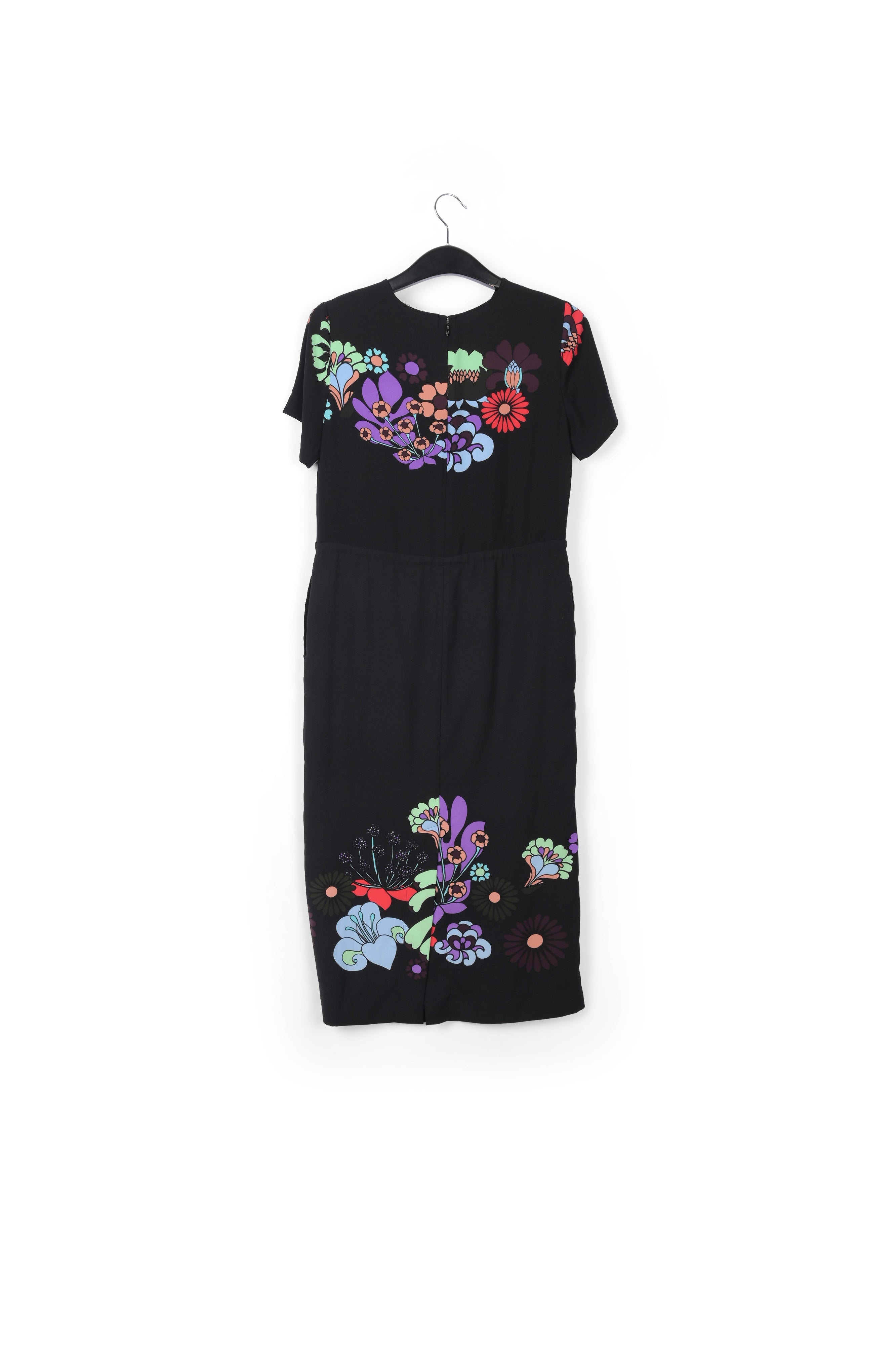 Robe mi-longue noire avec imprimé chat et fleurs RE—SSENTIEL | Essentiel second hand