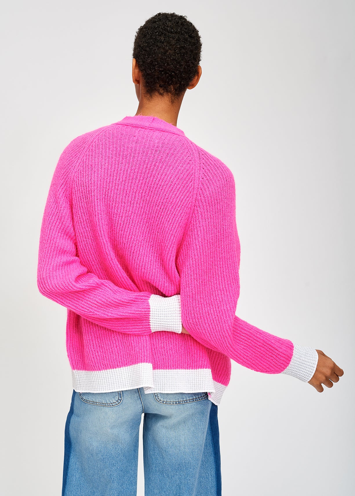 Fuchsia ribbed open cardigan with accentuated trims RE—SSENTIEL | Essentiel second hand