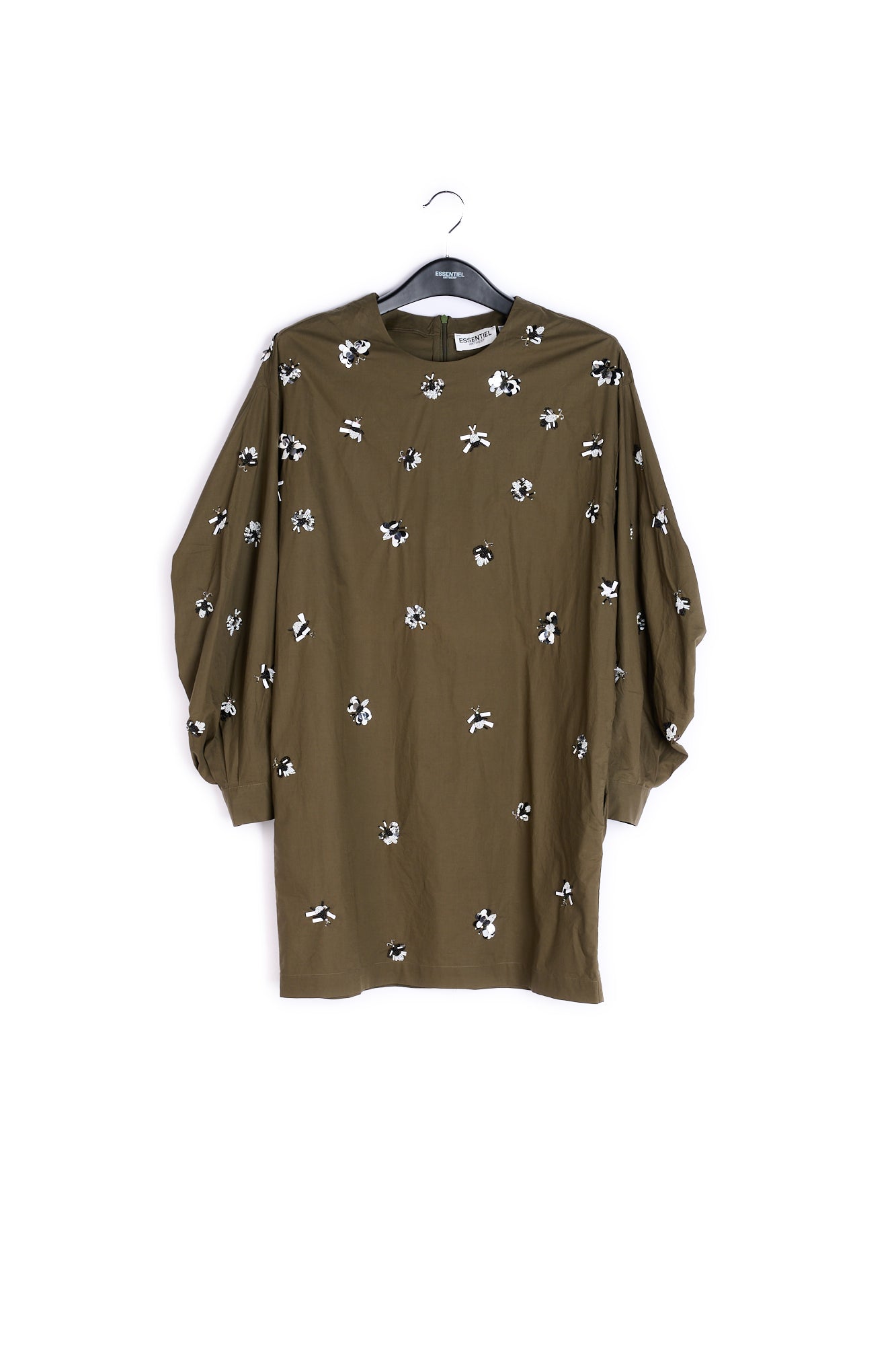 Khaki green cotton-polin dress with sequin details RE—SSENTIEL | Essentiel second hand