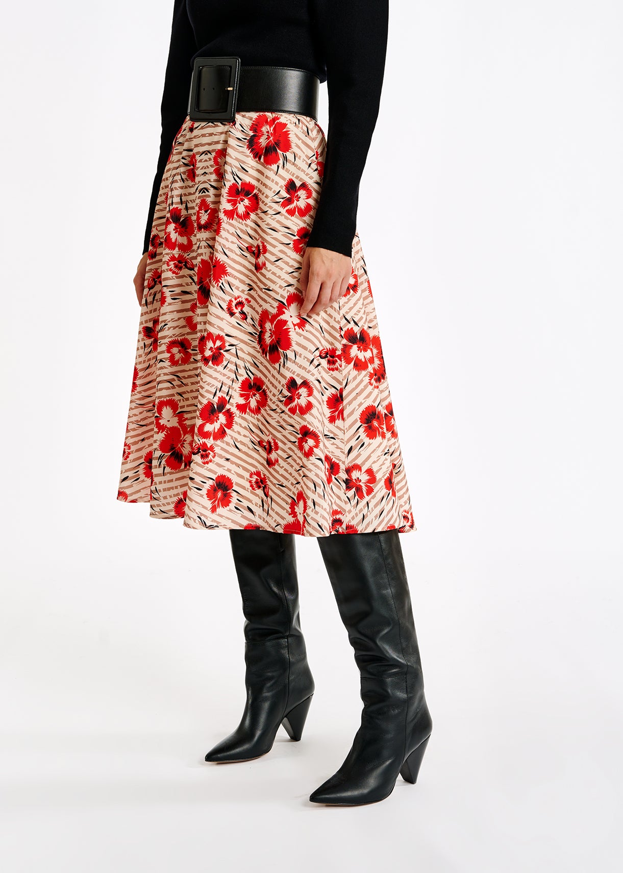 A-lijn rok met strepen en rode bloemen RE—SSENTIEL | Essentiel second hand