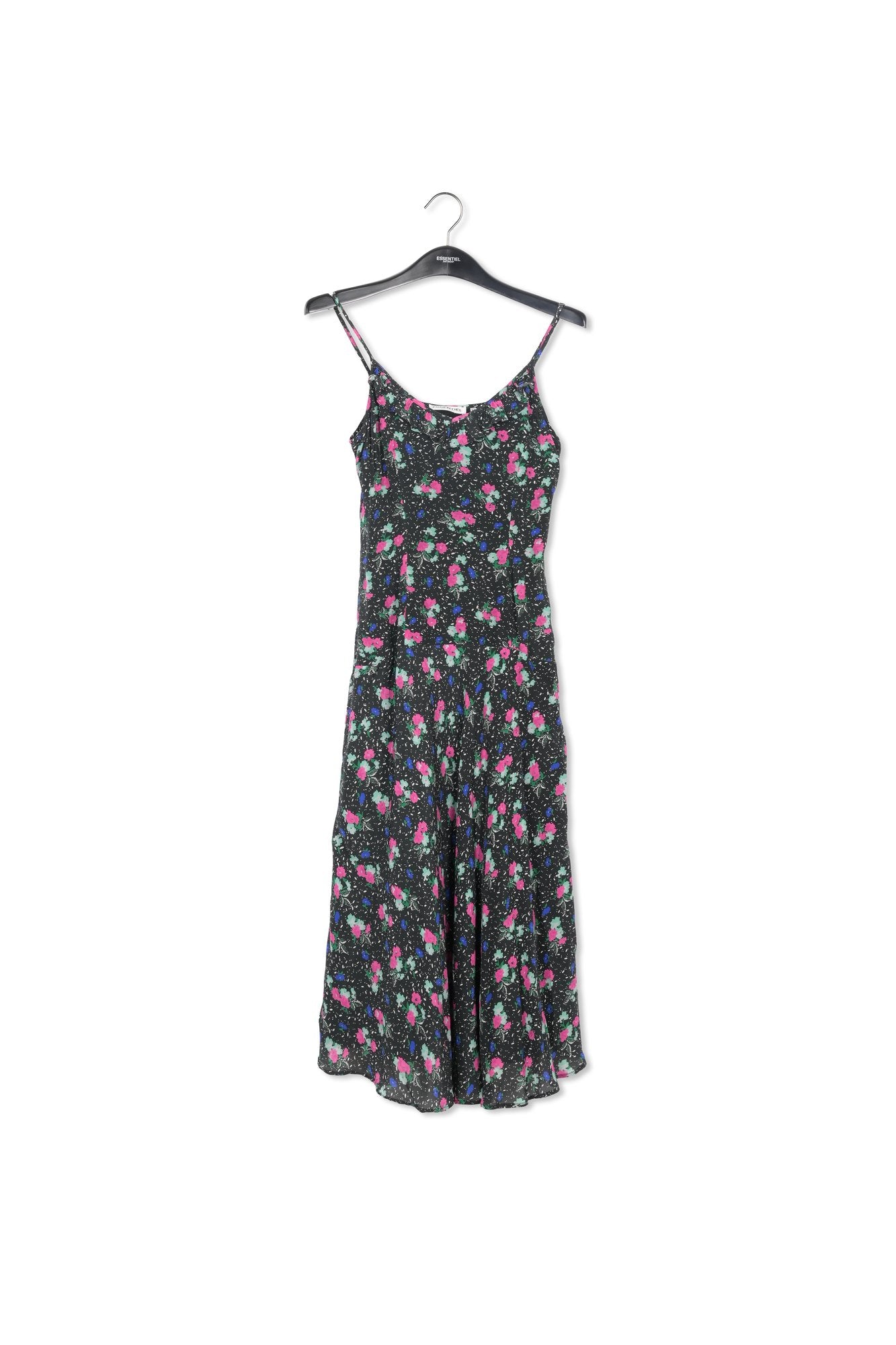 Robe midi noire à fleurs avec encolure v RE—SSENTIEL | Essentiel second hand