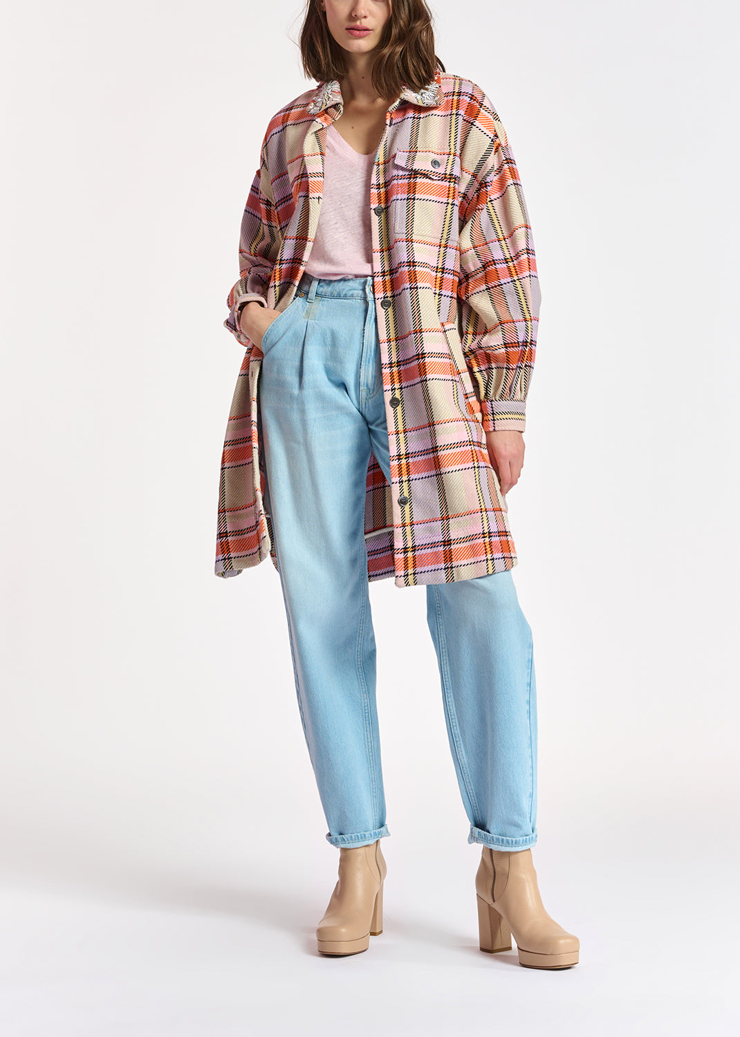 Lilac linen v-neck t-shirt RE—SSENTIEL | Essentiel second hand