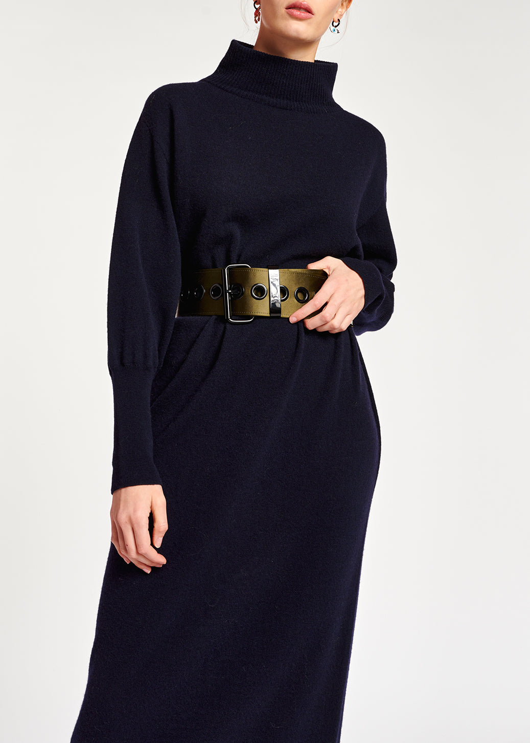Dark blue midi-length merino wool blend knit dress RE—SSENTIEL | Essentiel second hand