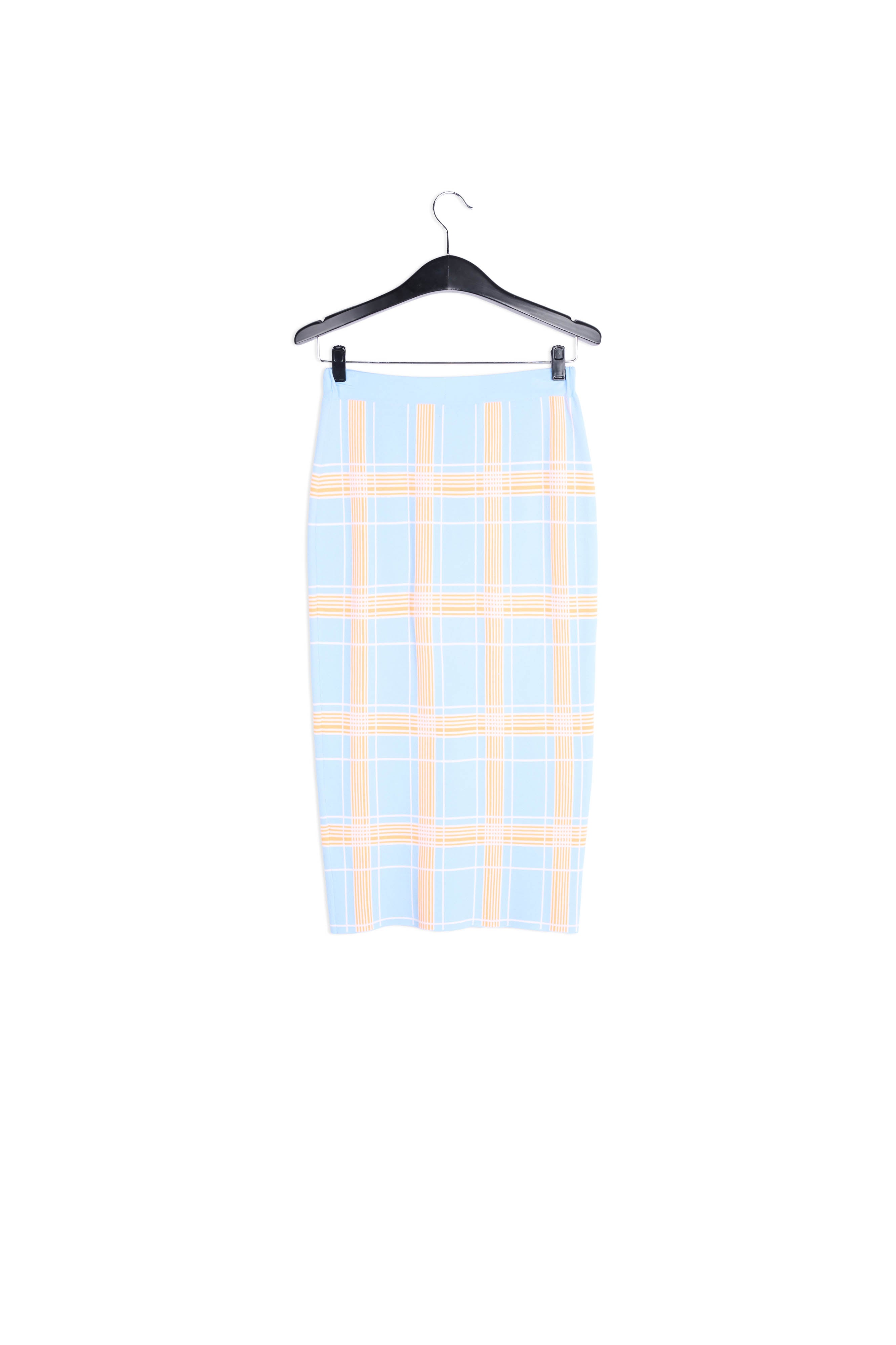 Light blue knitted midi skirt with check motif RE—SSENTIEL | Essentiel second hand